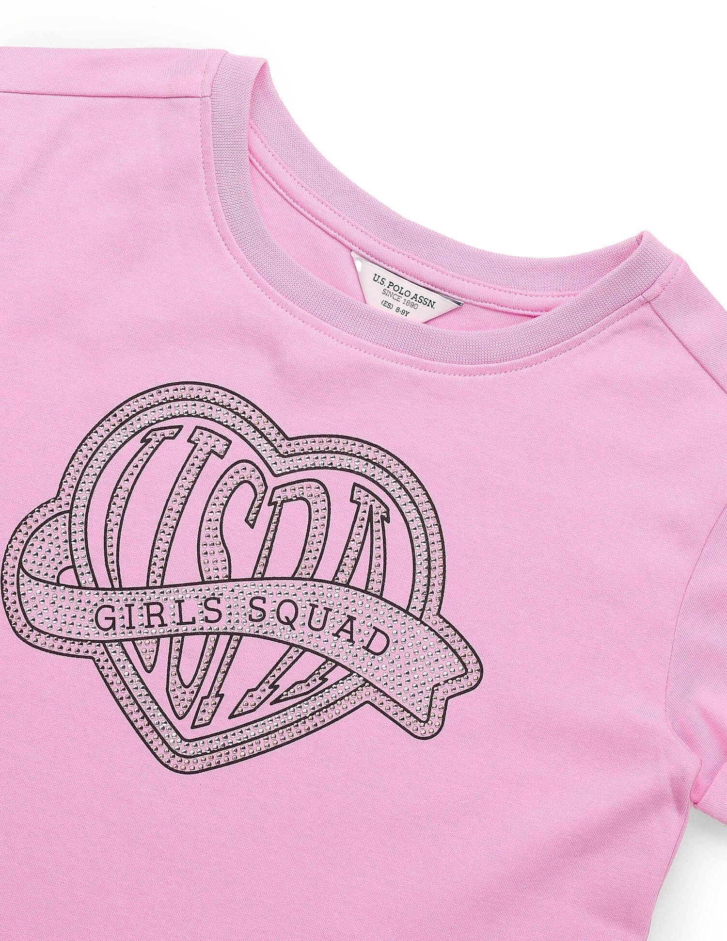 Girls Stud Detailed Relaxed Fit T-Shirt Pink - U.S. POLO ASSN. | Large