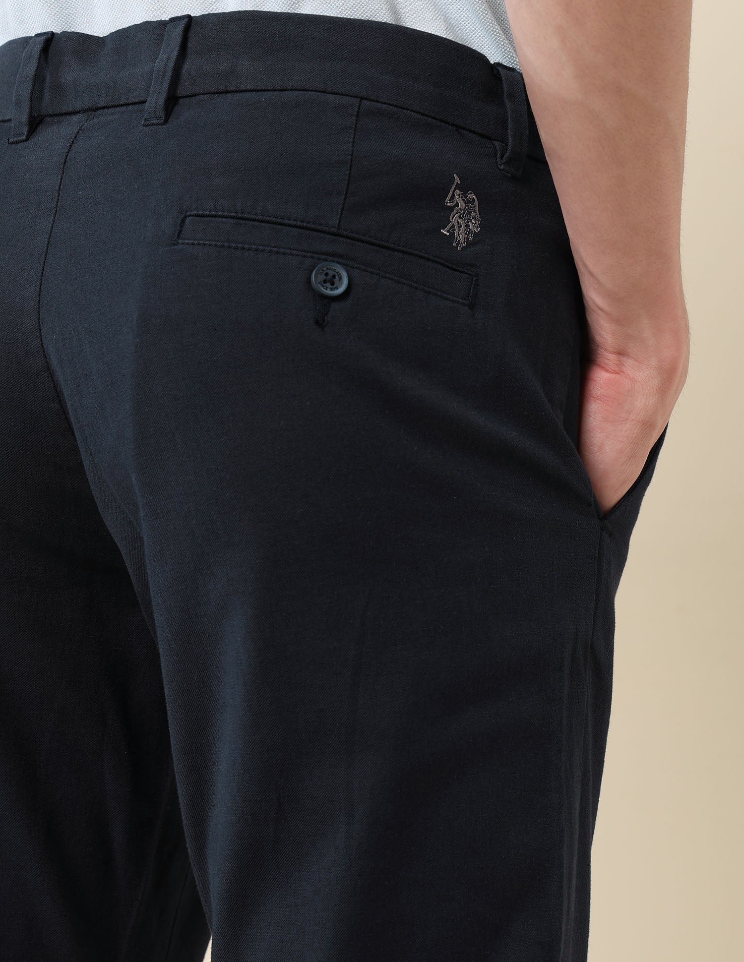 Denver Slim Fit Satin Trousers Navy - U.S. POLO ASSN. | Large