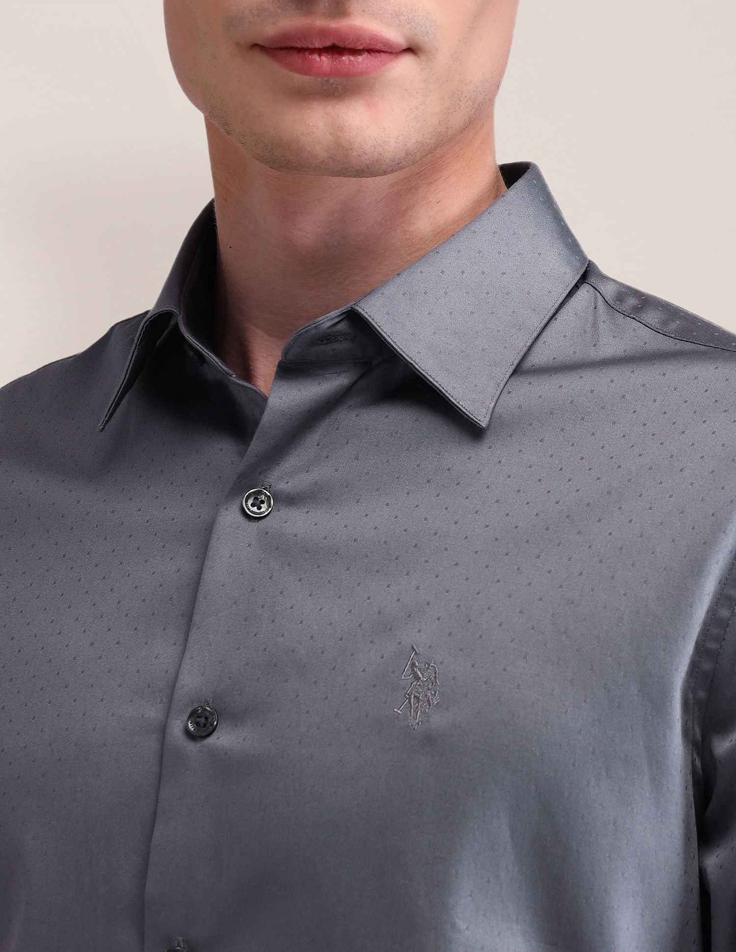 Solid Regular Fit Shirt Grey - U.S. POLO ASSN. | Large