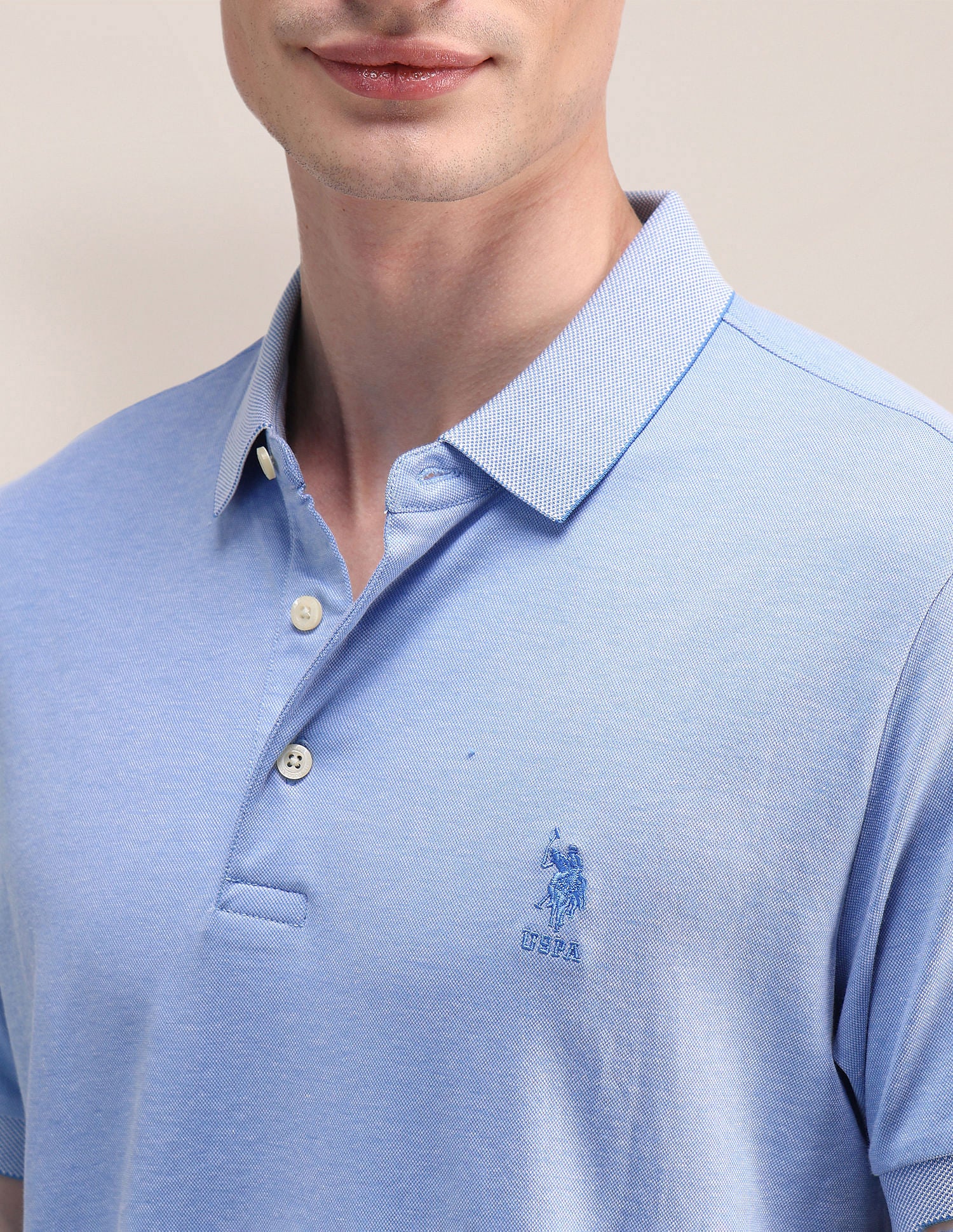 Slim Fit Solid Polo Shirt Light Blue - U.S. Polo Assn. India | Large