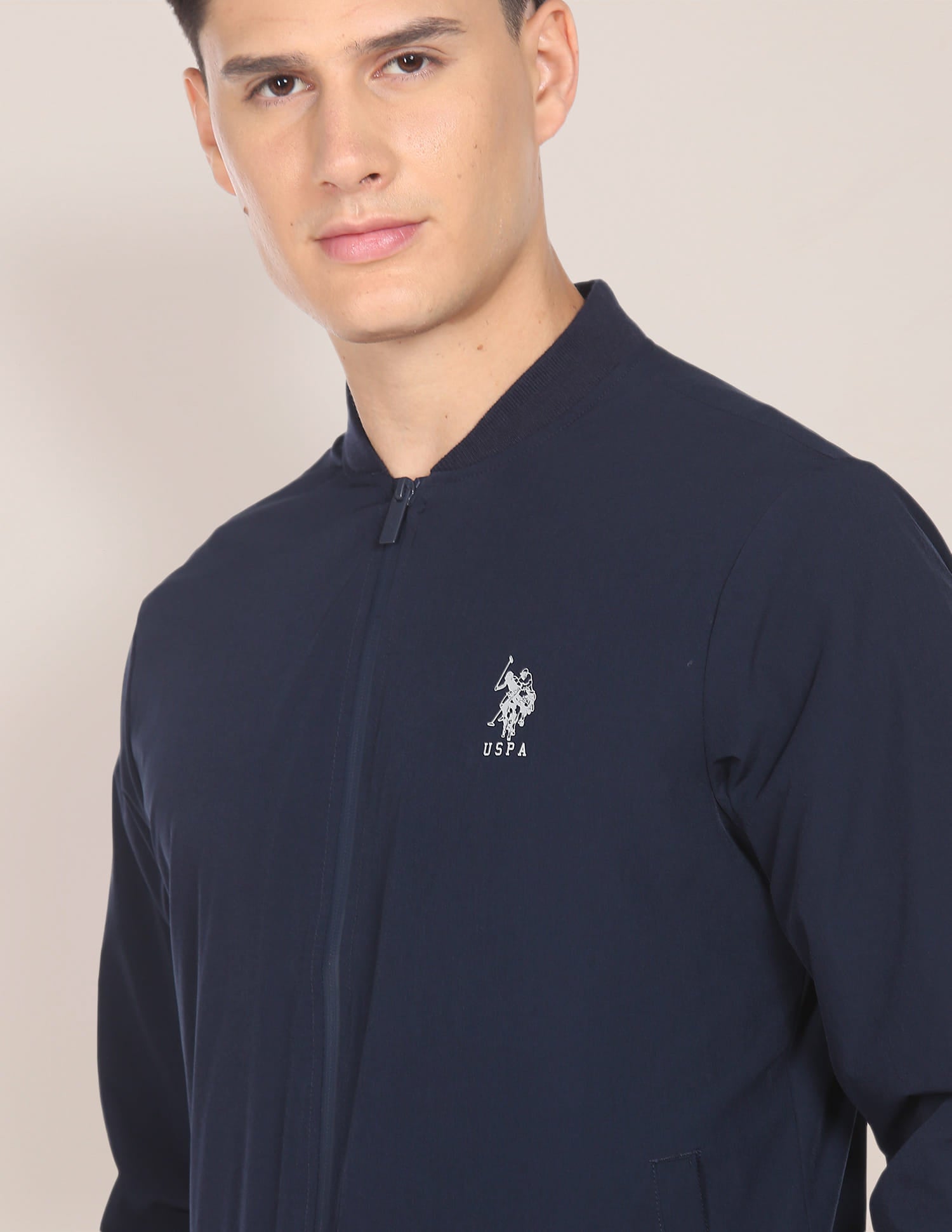 Solid Stand Collar Bomber Jacket Navy - U.S. Polo Assn. India | Large