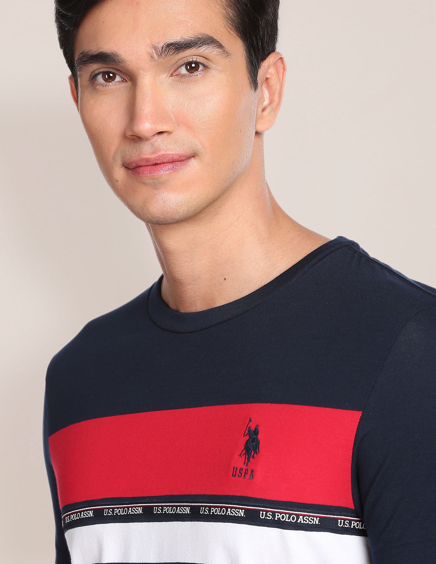 Horizontal Stripe Crew Neck T-Shirt Navy - U.S. Polo Assn. India | Large