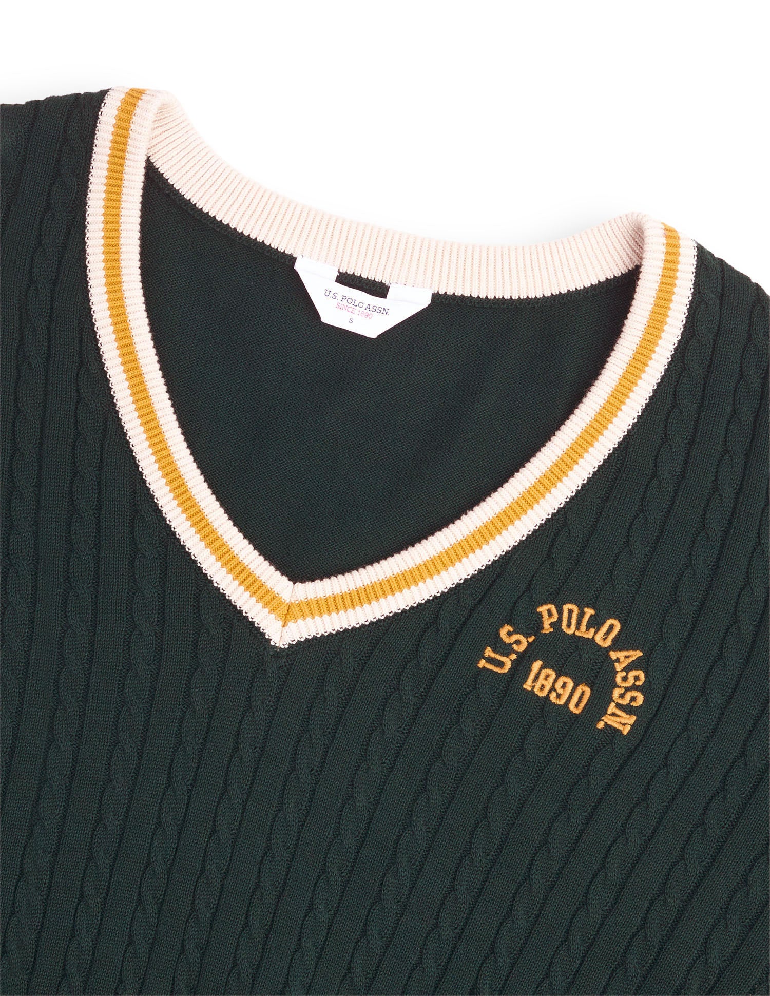 Cable Patterned Knit Regular Fit Sweater Dark Green - U.S. Polo Assn. India | Large