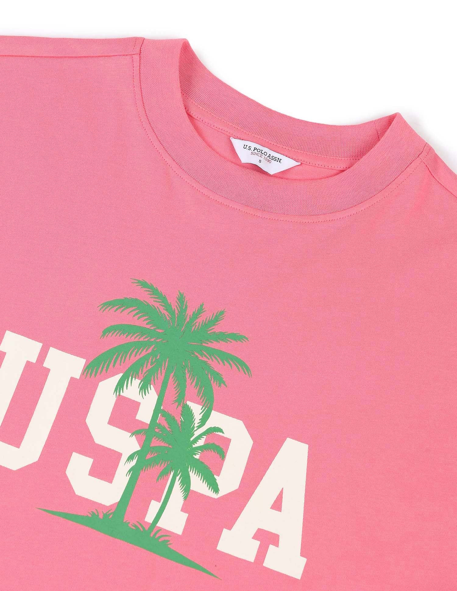 Boxy Fit Brand Printed T-Shirt Pink - U.S. POLO ASSN. | Large