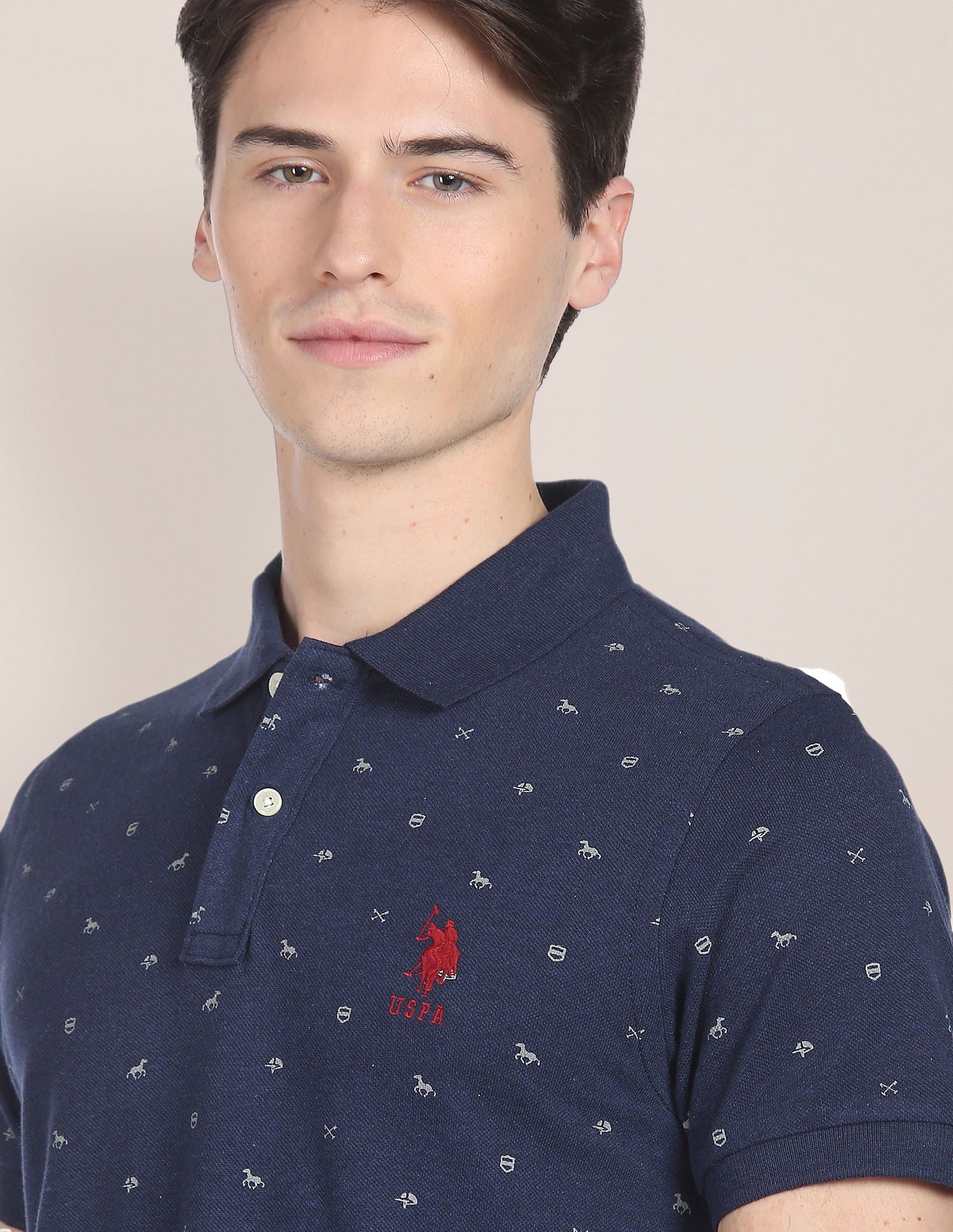 All Over Graphic Print Cotton Polo Shirt Navy - U.S. Polo Assn. India | Large