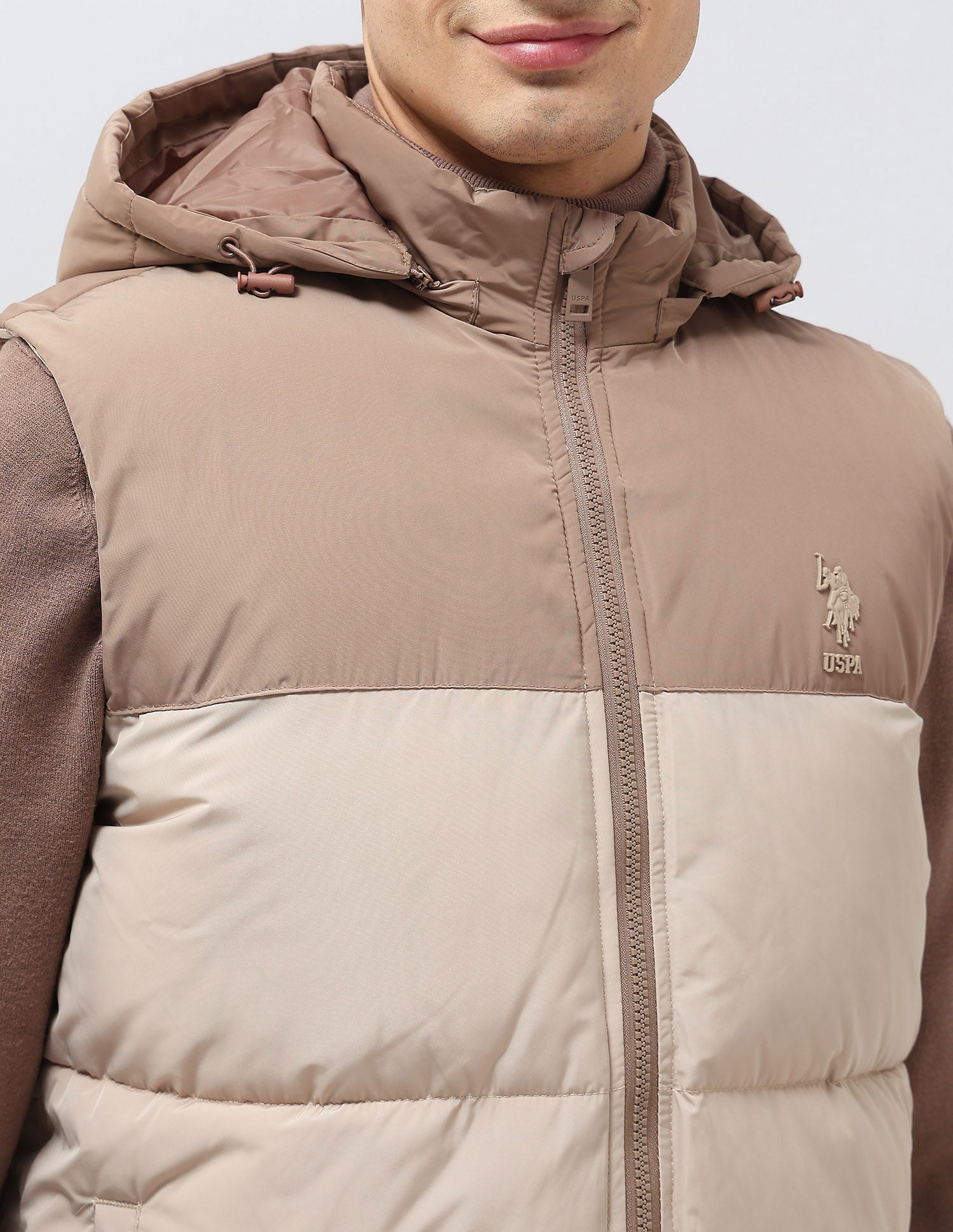 Detachable Hood Colour Blocked Jacket Beige - U.S. POLO ASSN. | Large