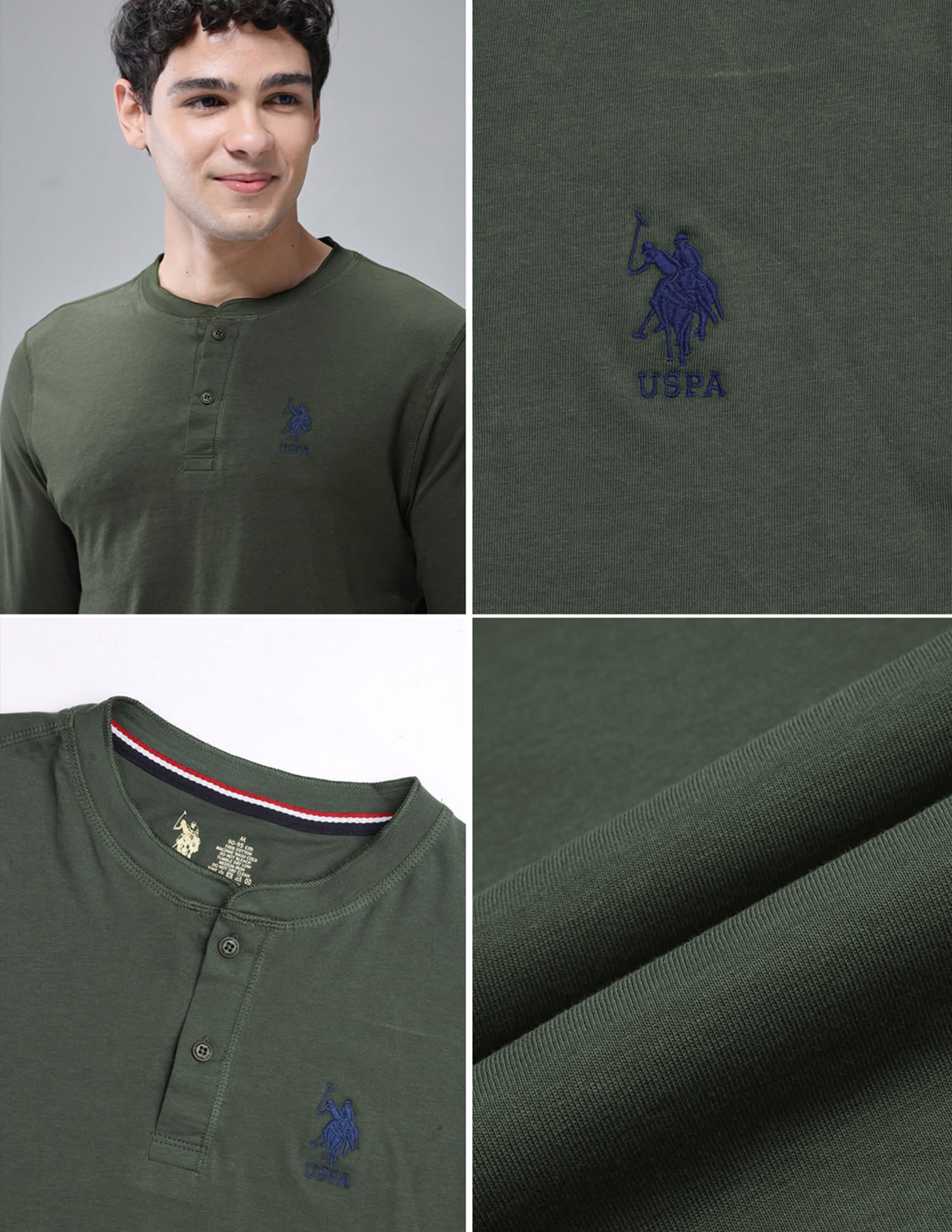 Comfort Fit Cotton I694 Henley Lounge T-Shirt - Pack Of 1 Olive - U.S. Polo Assn. India | Large