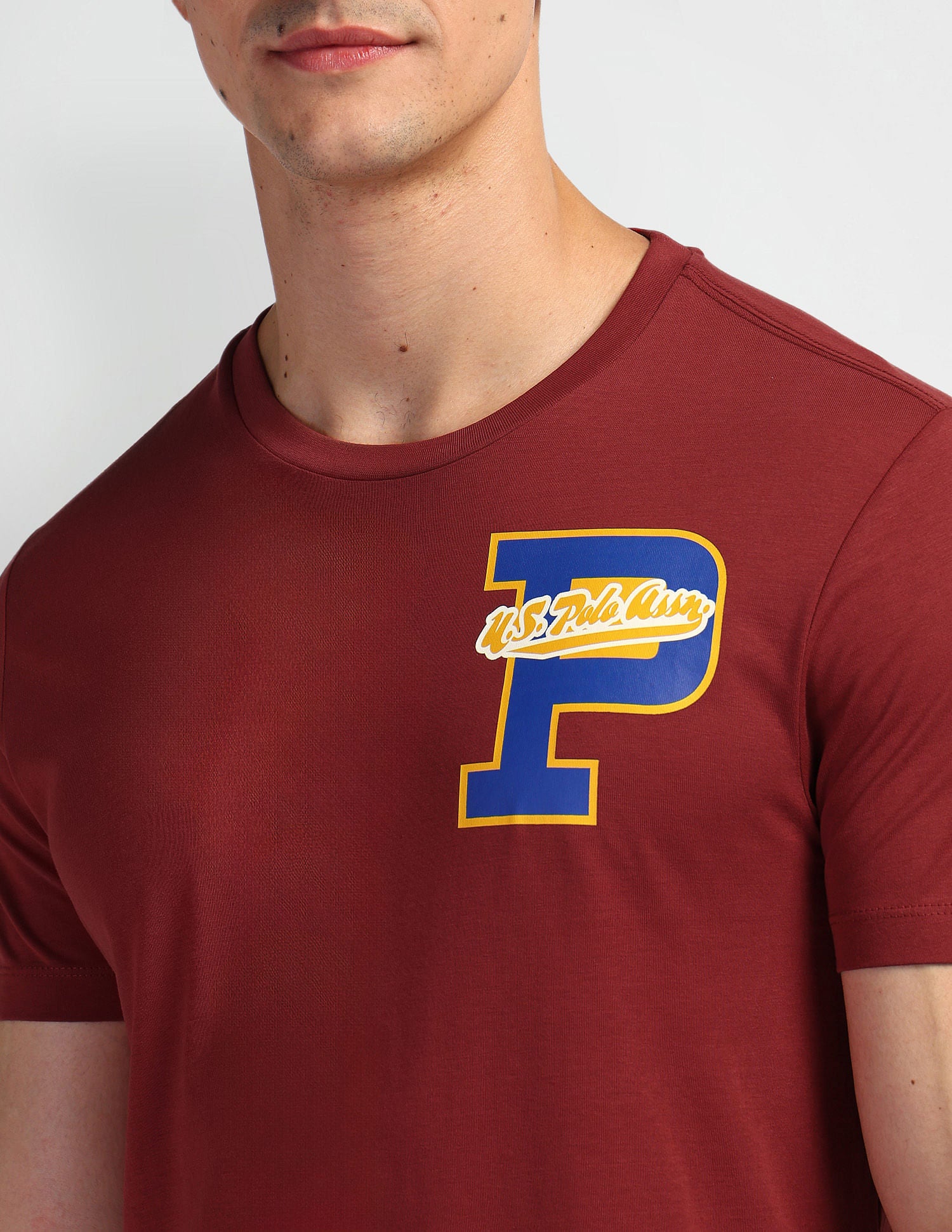 Graphic Print Crew Neck T-Shirt Maroon - U.S. POLO ASSN. | Large