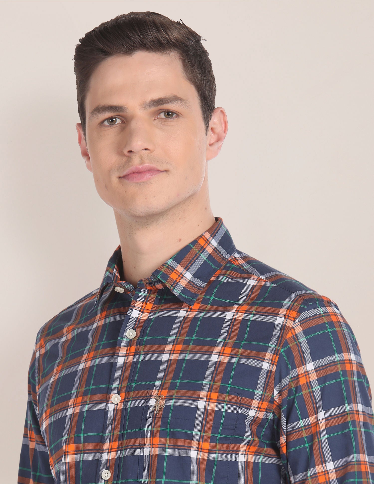Cutaway Collar Tartan Check Shirt Navy - U.S. Polo Assn. India | Large