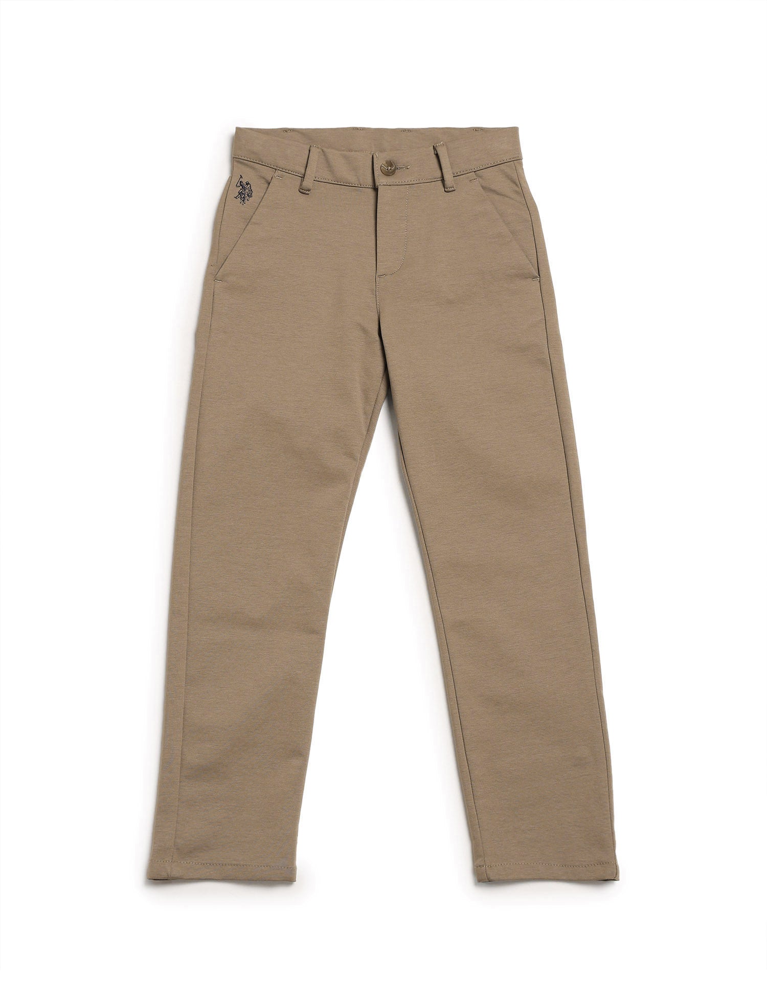 Boys Solid Slim Fit Trousers Khaki - U.S. POLO ASSN. | Large