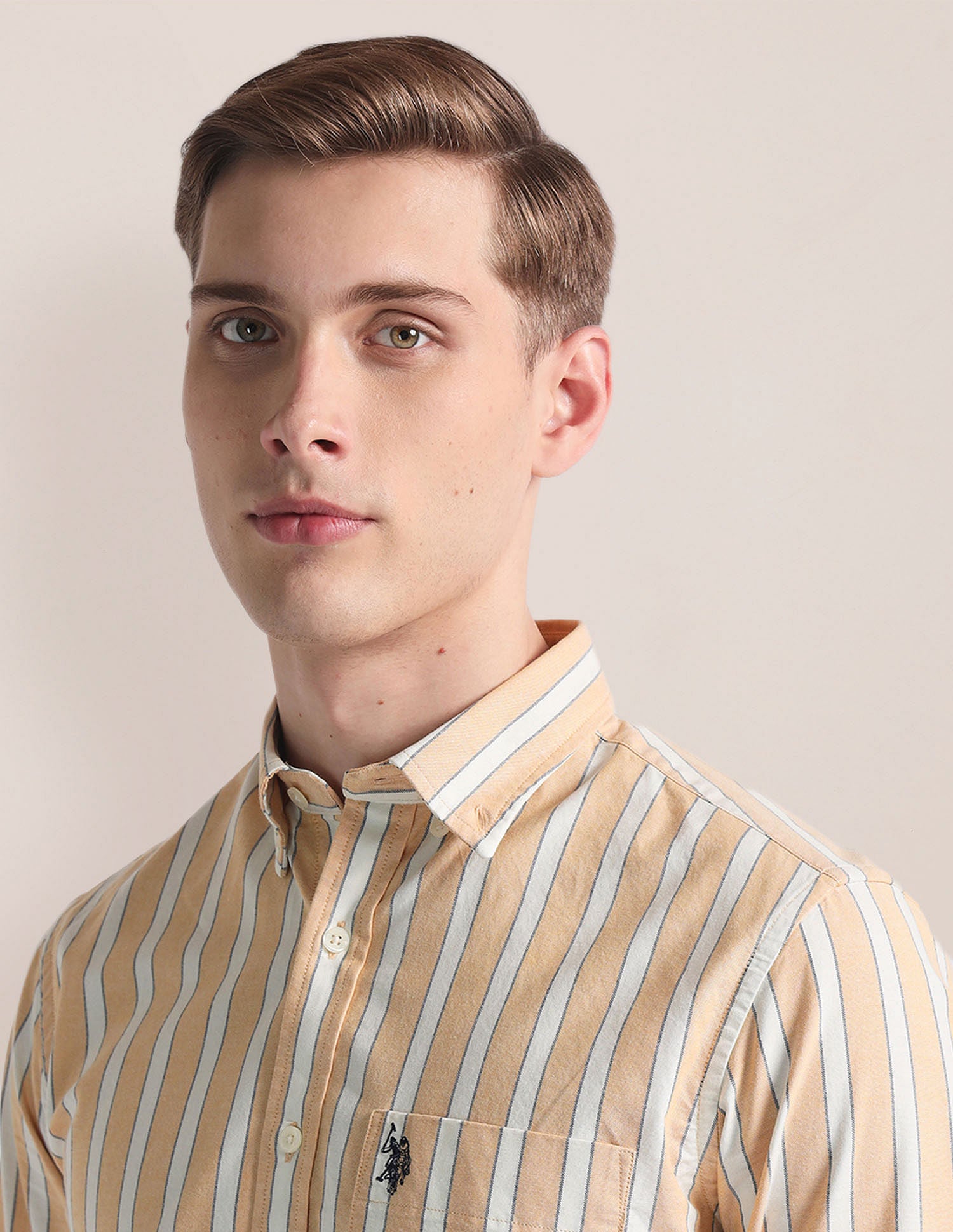Vertical Stripe Oxford Shirt Beige - U.S. Polo Assn. India | Large