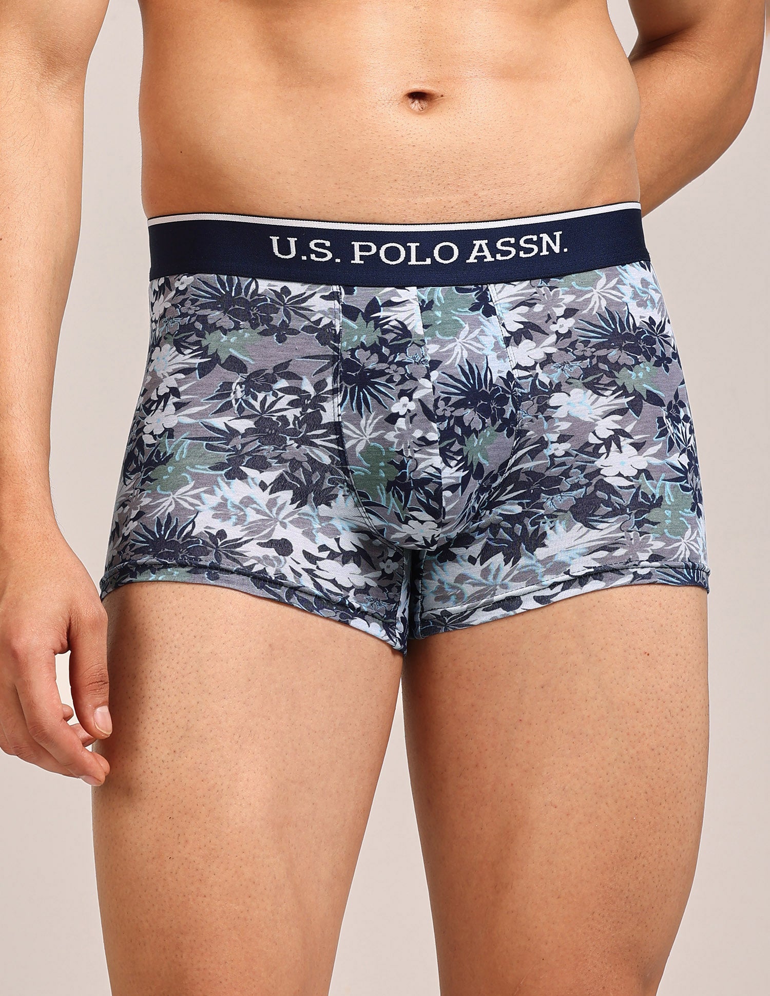 Mid Rise Printed OET24 Trunks - Pack Of 3 Blue, Red, Grey - U.S. Polo Assn. India | Large