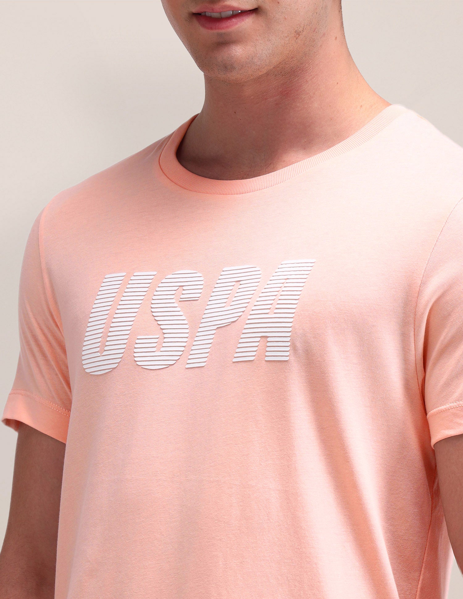 Brand Printed Slim Fit T-Shirt Peach - U.S. Polo Assn. India | Large