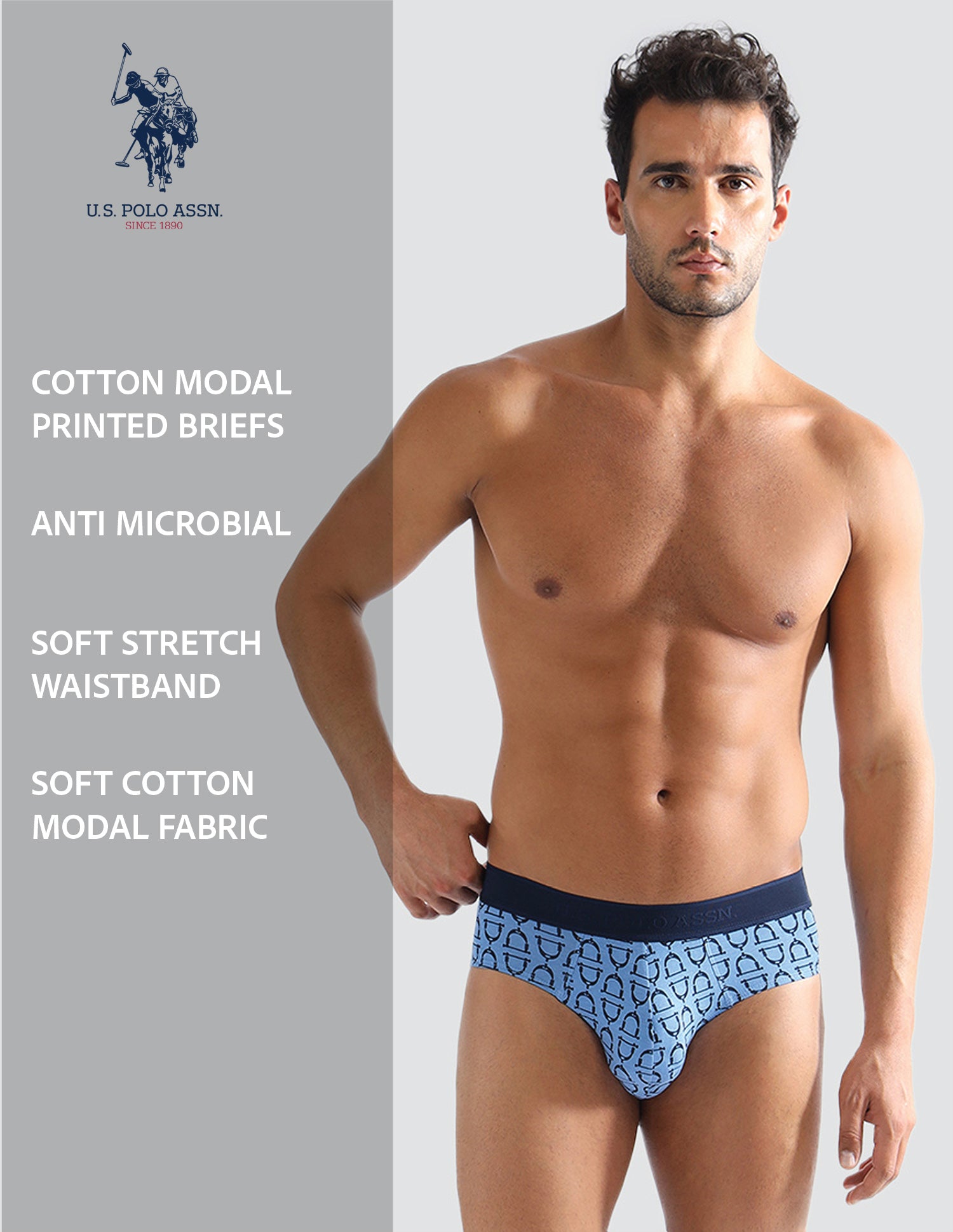 Elasticized Waist Printed PB005 Briefs - Pack of 1 Blue - U.S. POLO ASSN. | Large