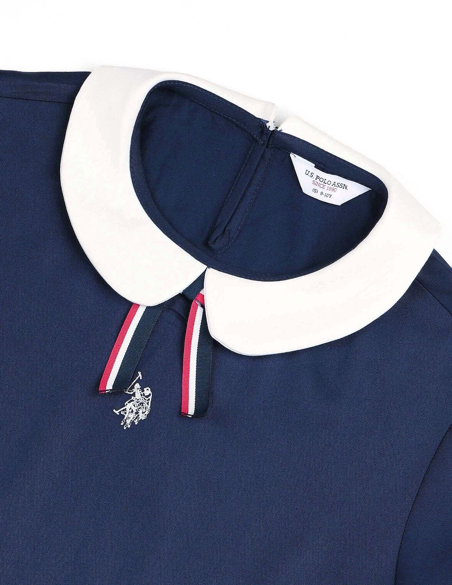 Girls Peter Pan Collar A-Line Dress Navy - U.S. POLO ASSN. | Large