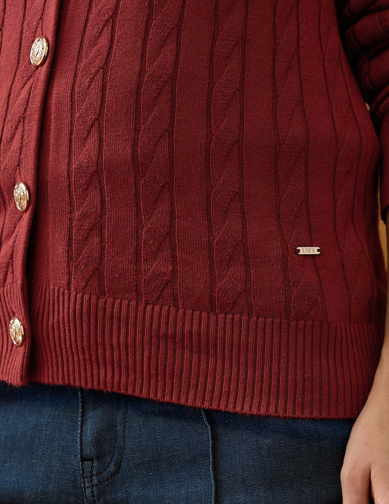 Cable Knit Regular Fit Sweater Red - U.S. POLO ASSN. | Large