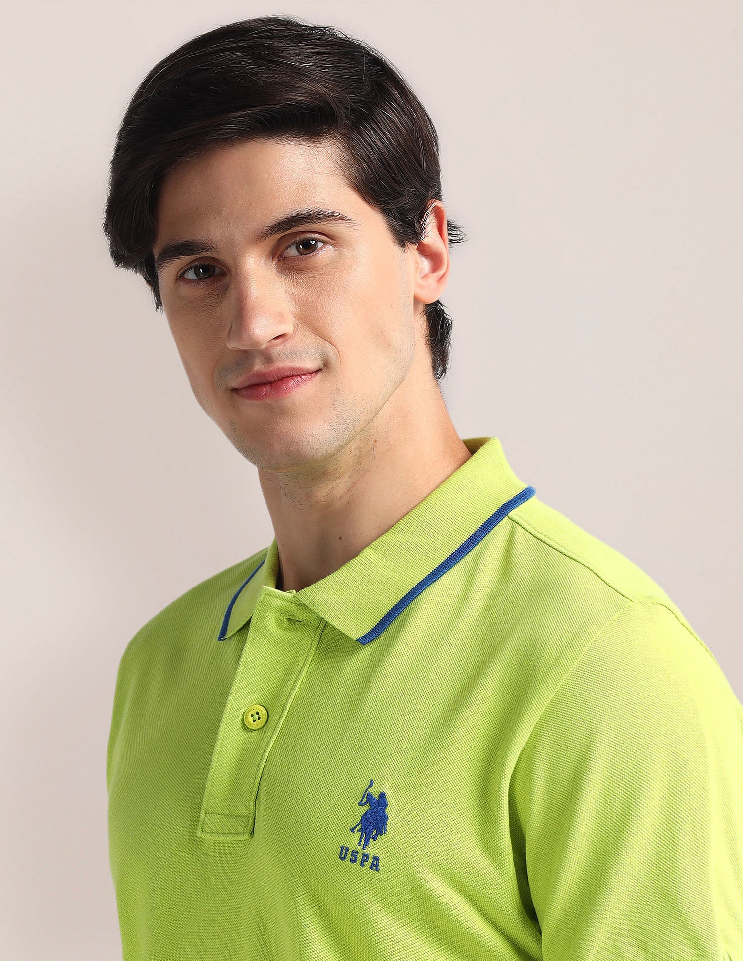 Slim Fit Solid Polo Shirt Green - U.S. Polo Assn. India | Large