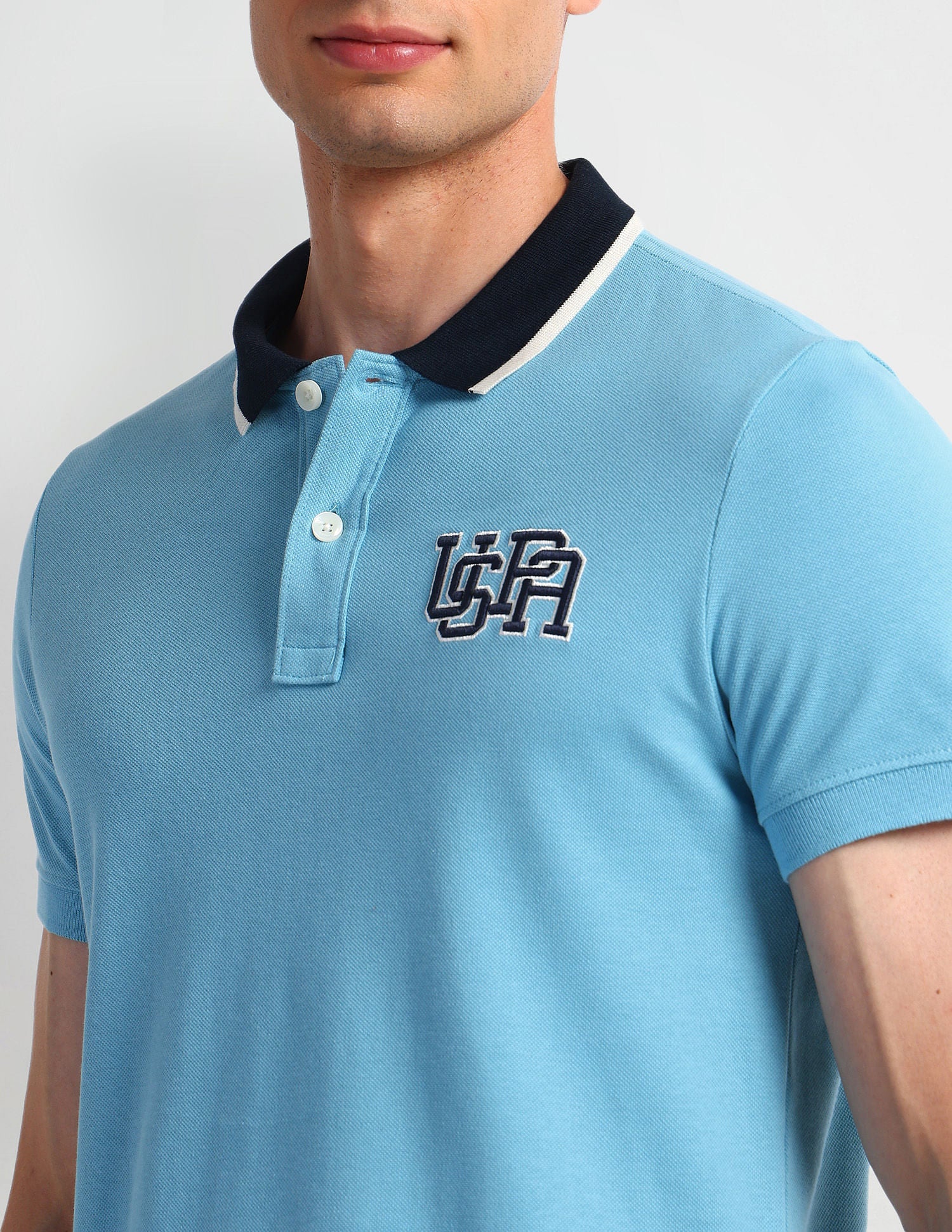 Muscle Fit Solid Polo Shirt Light-Blue - U.S. Polo Assn. India | Large