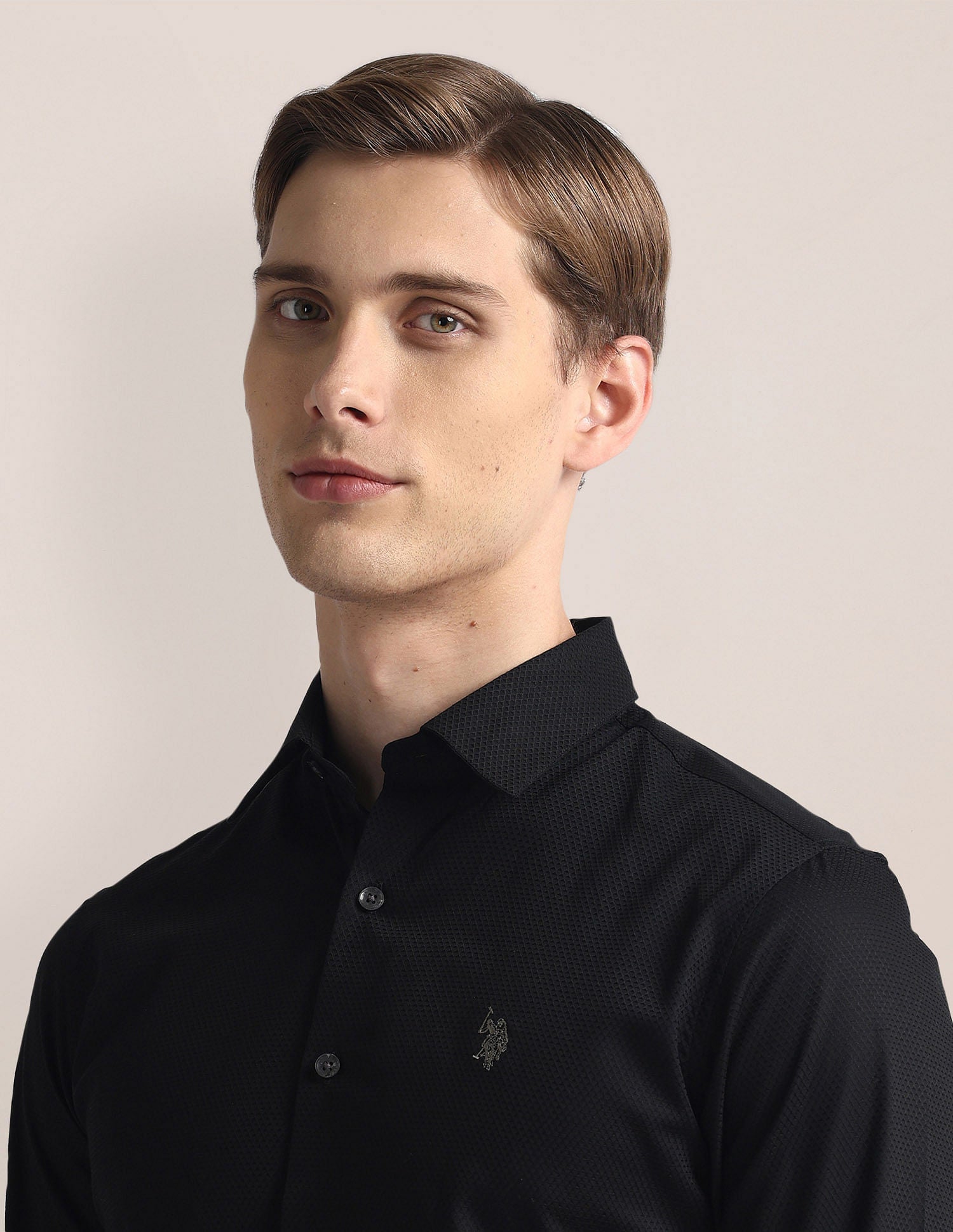 Premium Cotton Dobby Shirt Black - U.S. Polo Assn. India | Large