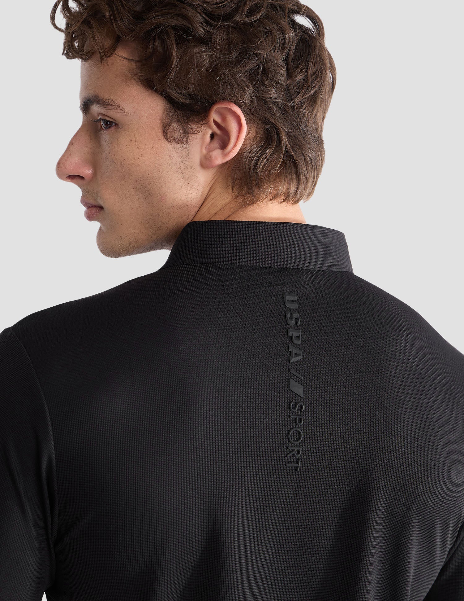 Textured Slim Fit Active Polo Shirt Black - U.S. Polo Assn. India | Large