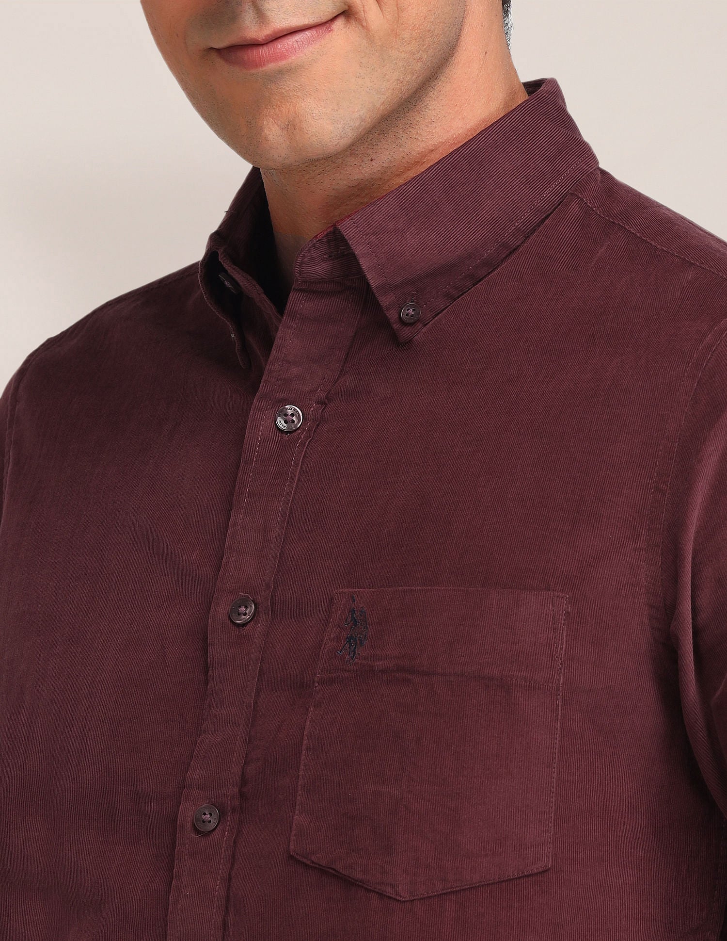 Tailored Fit Corduroy Shirt Maroon - U.S. Polo Assn. India | Large