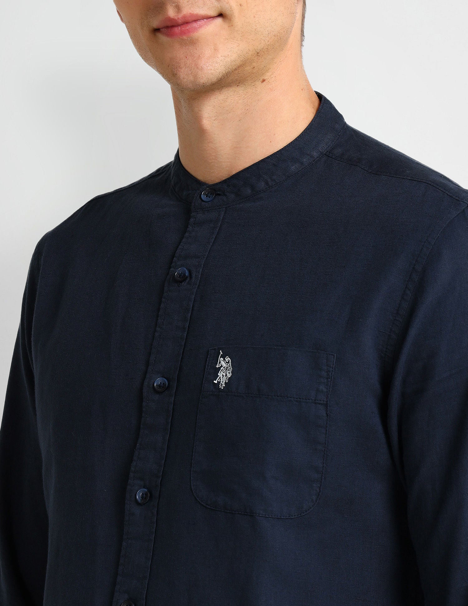 Slim Fit Poplin Linen Shirt Blue - U.S. Polo Assn. India | Large