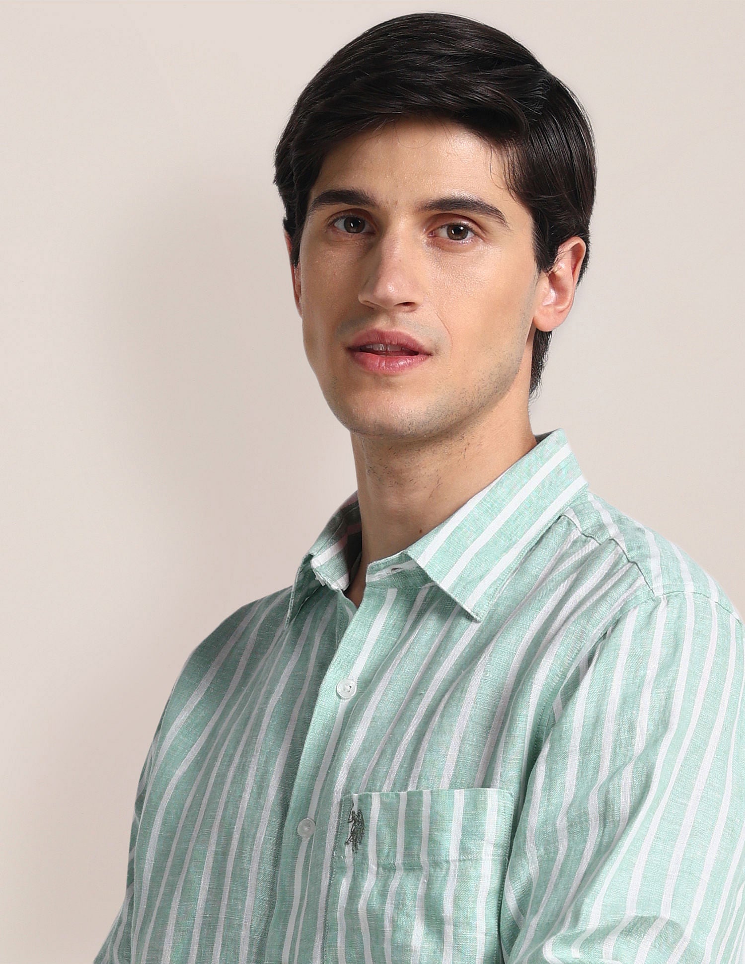 Vertical Stripe Linen Shirt Green - U.S. Polo Assn. India | Large