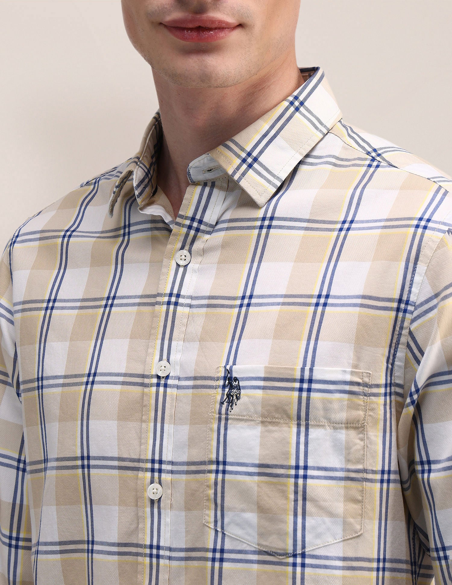 Tartan Check Dobby Cotton Shirt Beige - U.S. Polo Assn. India | Large