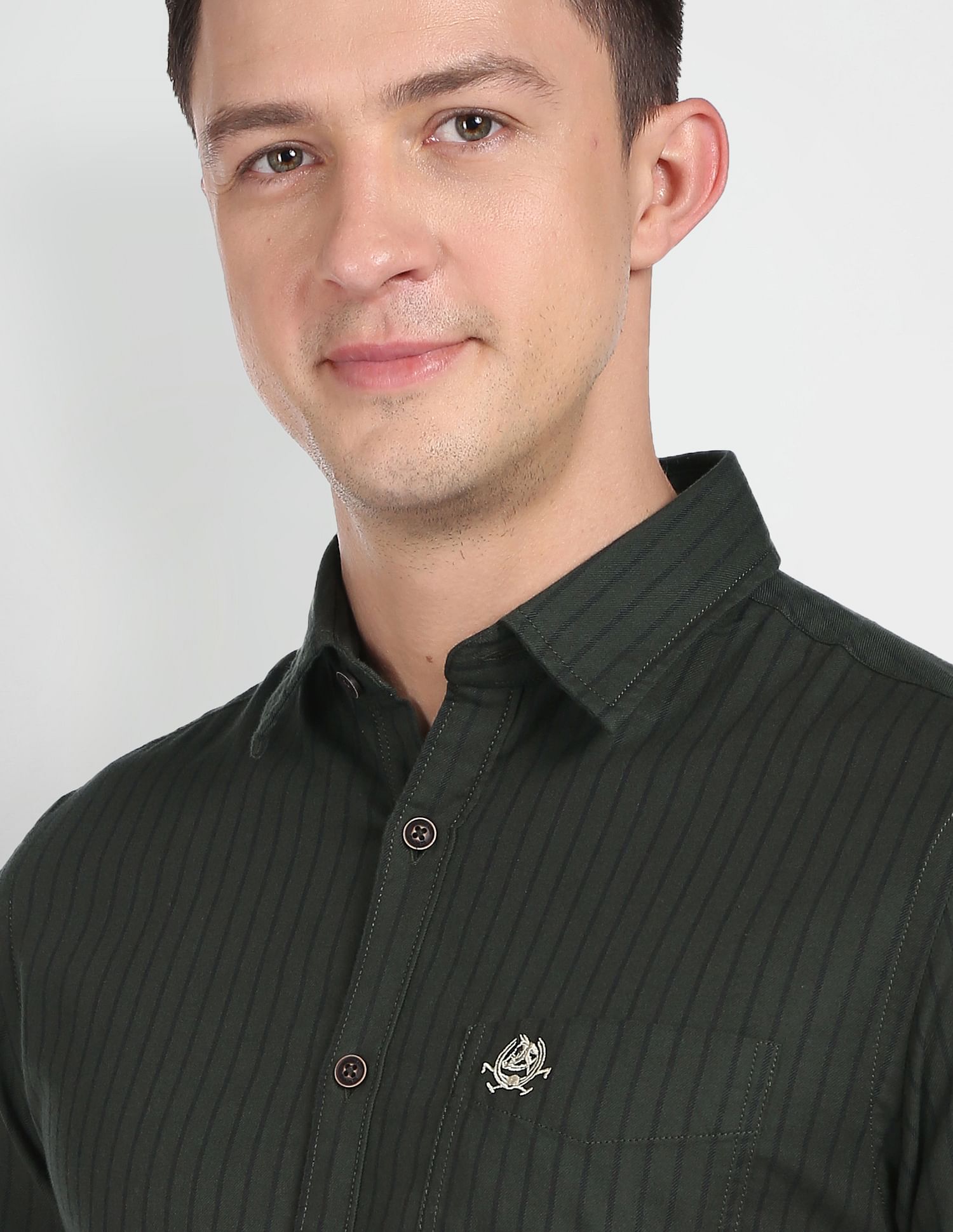 Vertical Stripe Cotton Casual Shirt Olive - U.S. POLO ASSN. | Large