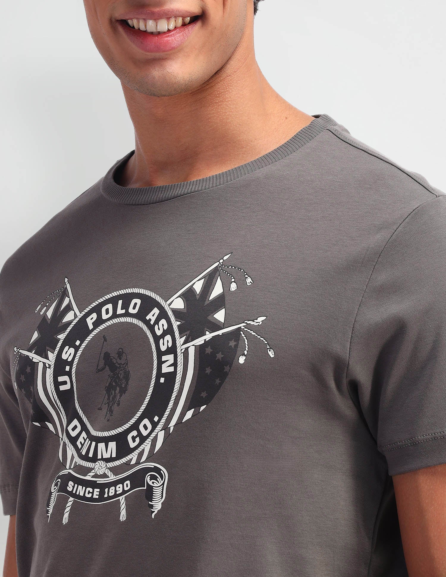 Brand Printed Pattern Muscle Fit T-Shirt Bgranite Grey - U.S. Polo Assn. India | Large