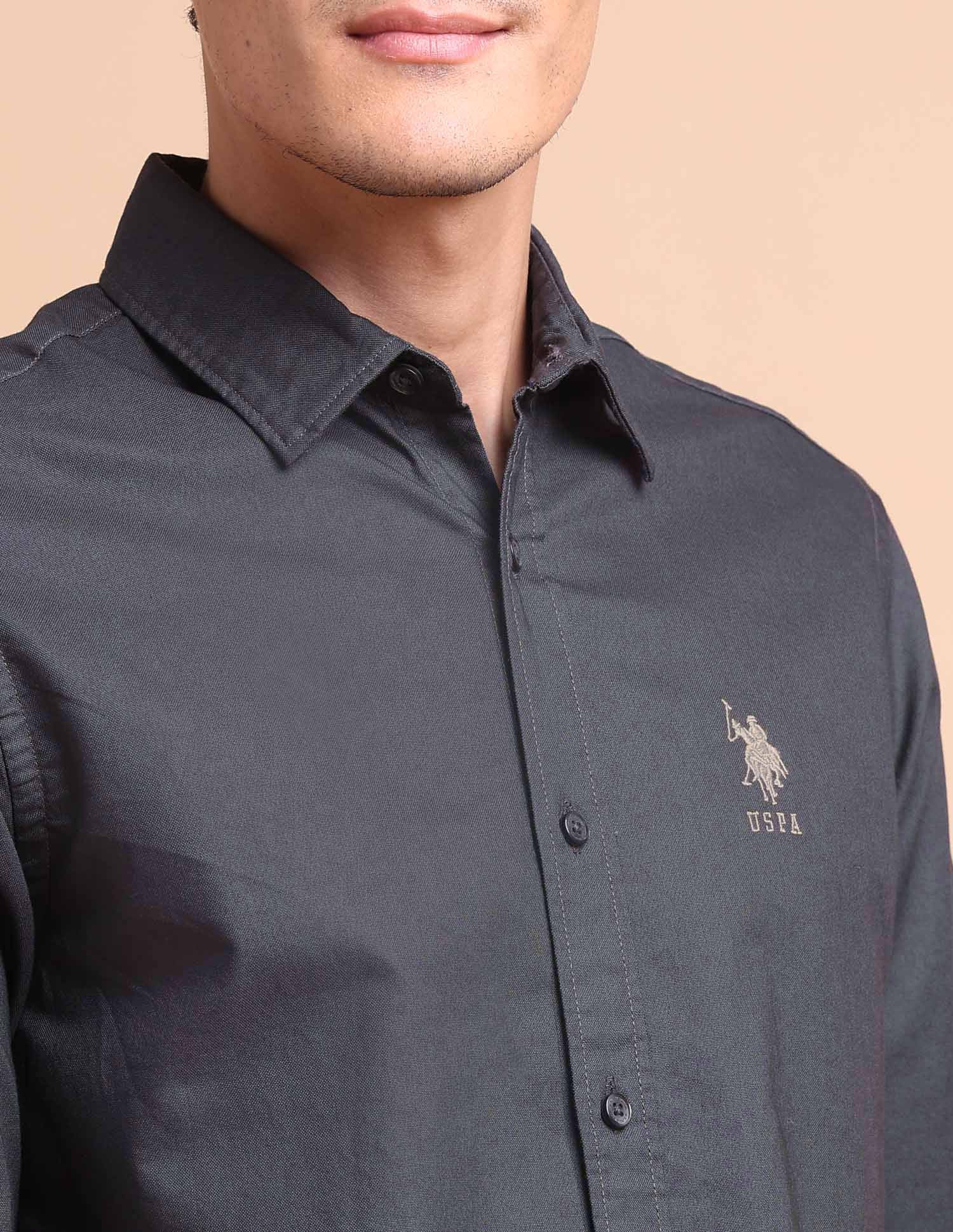 Pure Cotton Tailored Fit Oxford Shirt Dark Grey - U.S. POLO ASSN. | Large