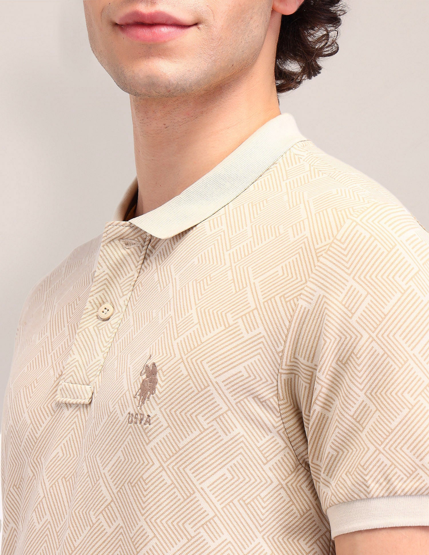 Printed Slim Fit Polo Shirt Beige - U.S. POLO ASSN. | Large