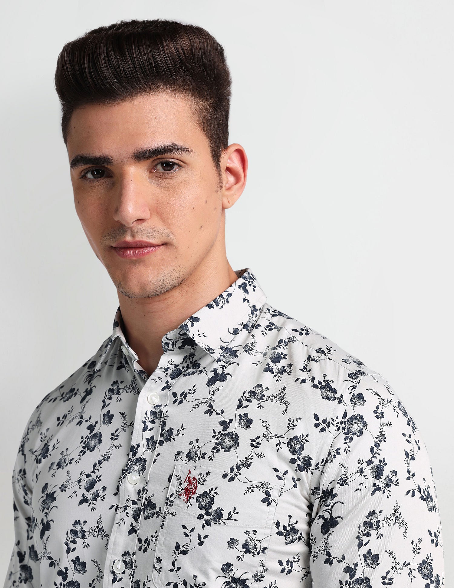 Floral Print Twill Shirt White and Navy - U.S. Polo Assn. India | Large
