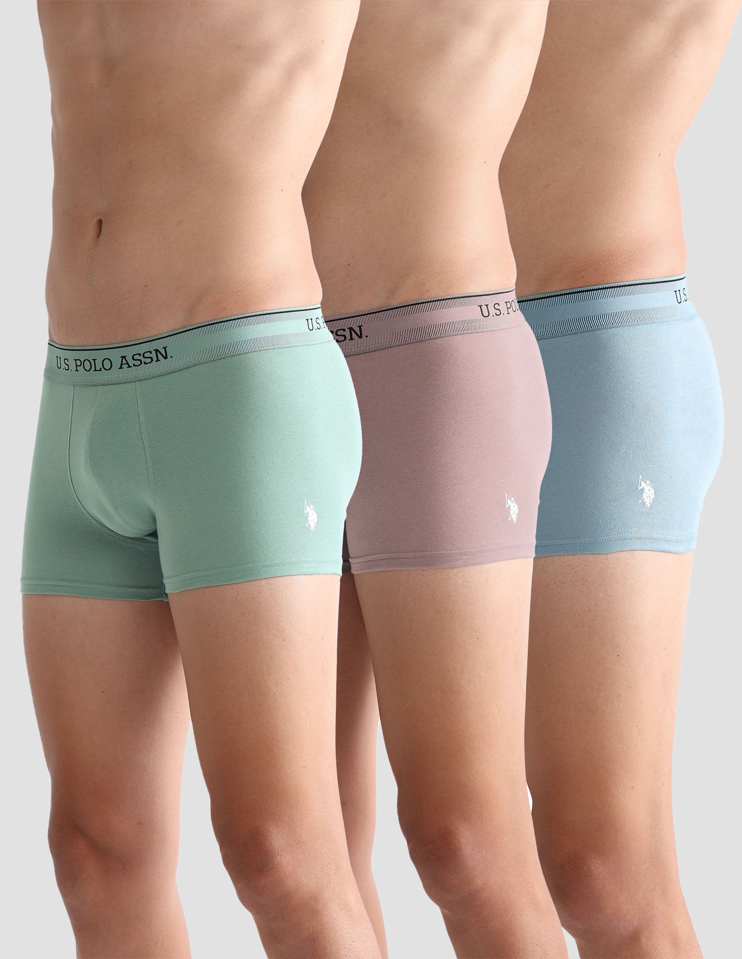 Mid Rise Solid OET15 Trunks - Pack Of 3 Stone Blue, Granite Green and Antler - U.S. POLO ASSN. | Large