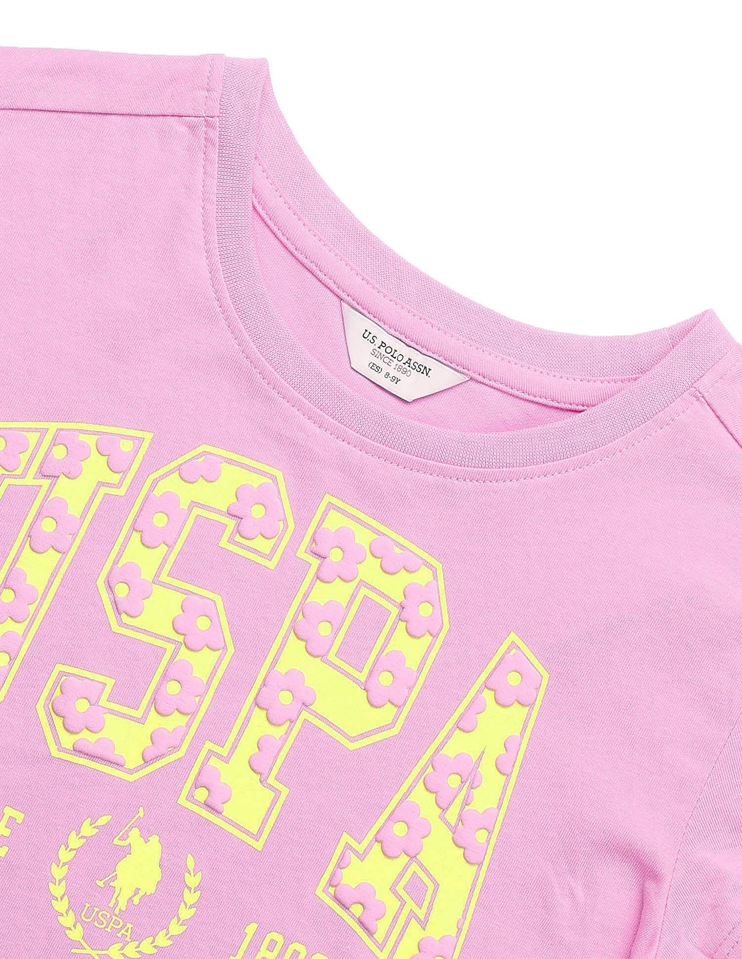 Girls Puff Print Relaxed Fit T-Shirt Pink - U.S. POLO ASSN. | Large