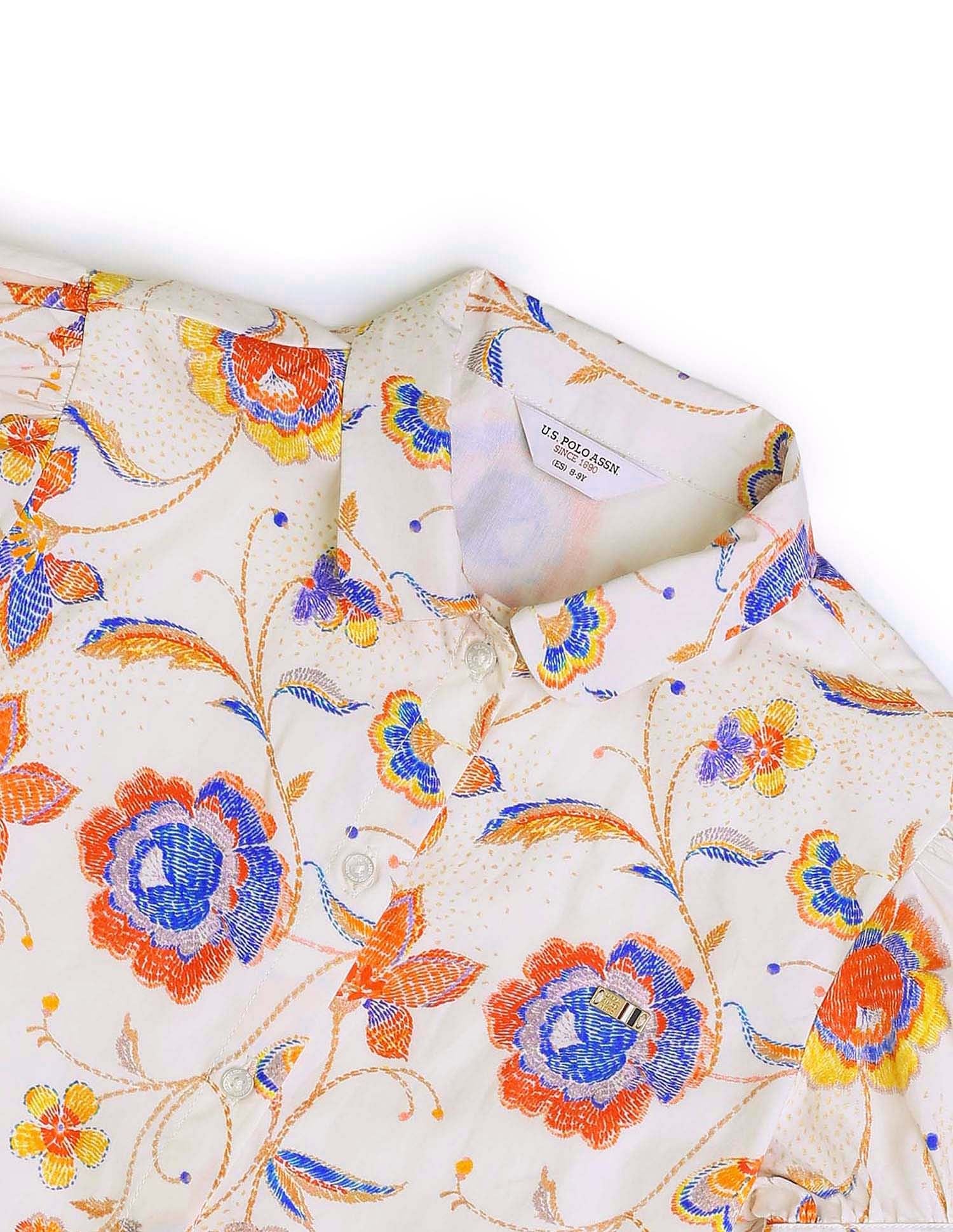 Girls Flare Printed Shirt Dress Multi Melange - U.S. POLO ASSN. | Large