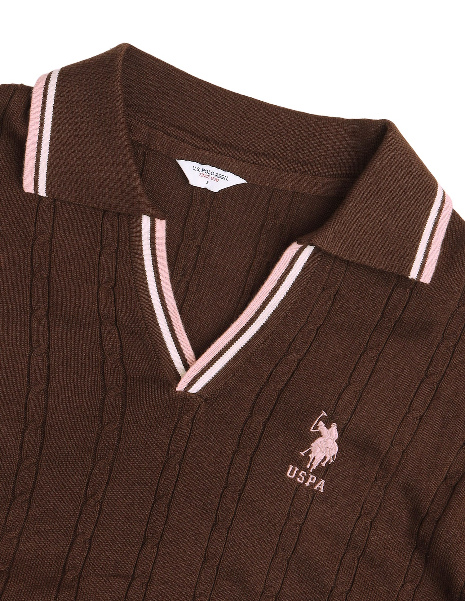 Cable Patterned Knit Regular Fit Sweater Brown - U.S. Polo Assn. India | Large