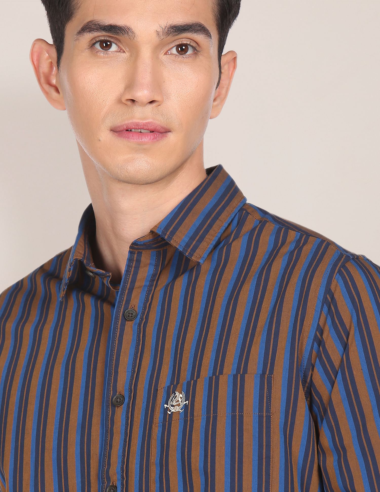 Men Brown Pure Cotton Tailored Fit Casual Shirt Brown - U.S. POLO ASSN. | Large