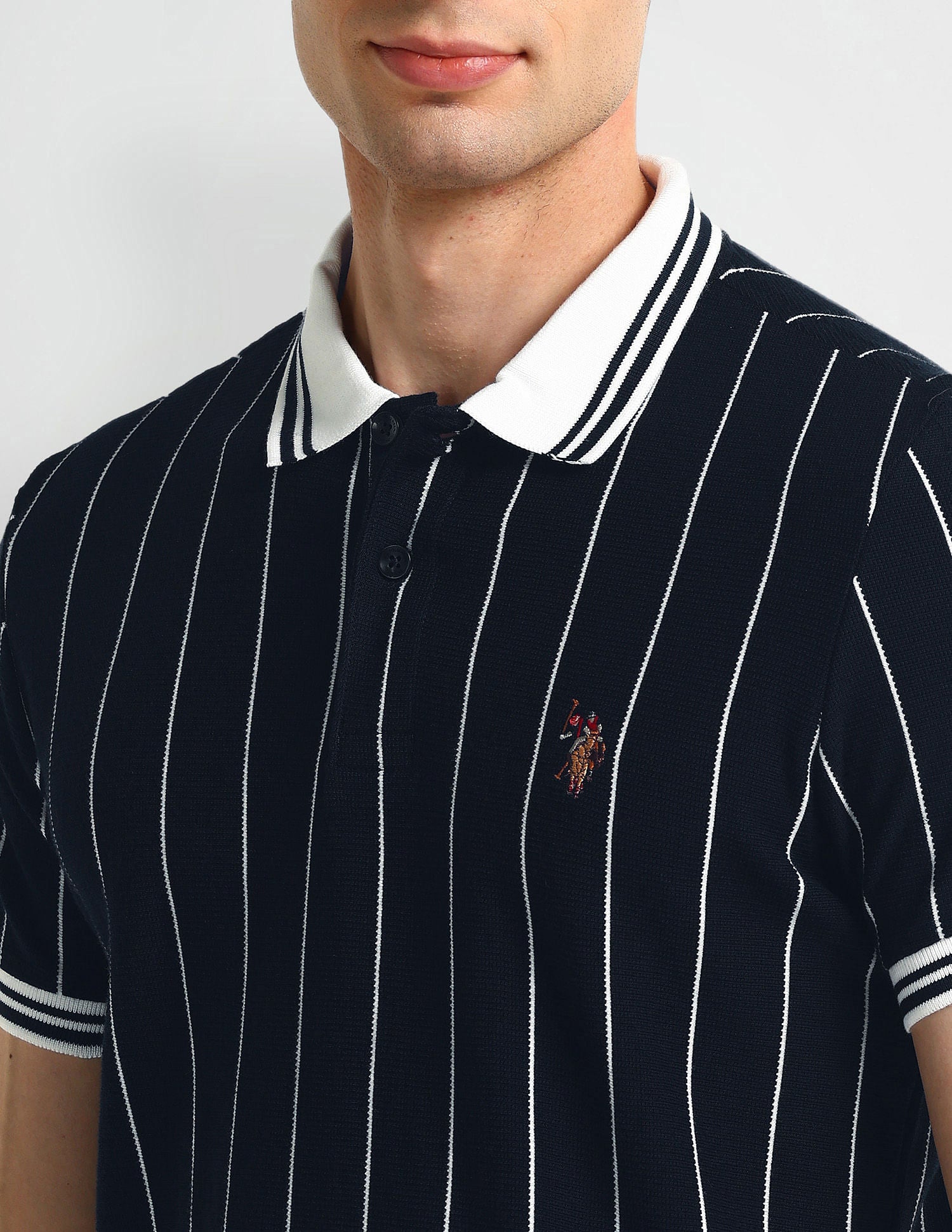Muscle Fit Striped Polo Shirt Blue - U.S. Polo Assn. India | Large