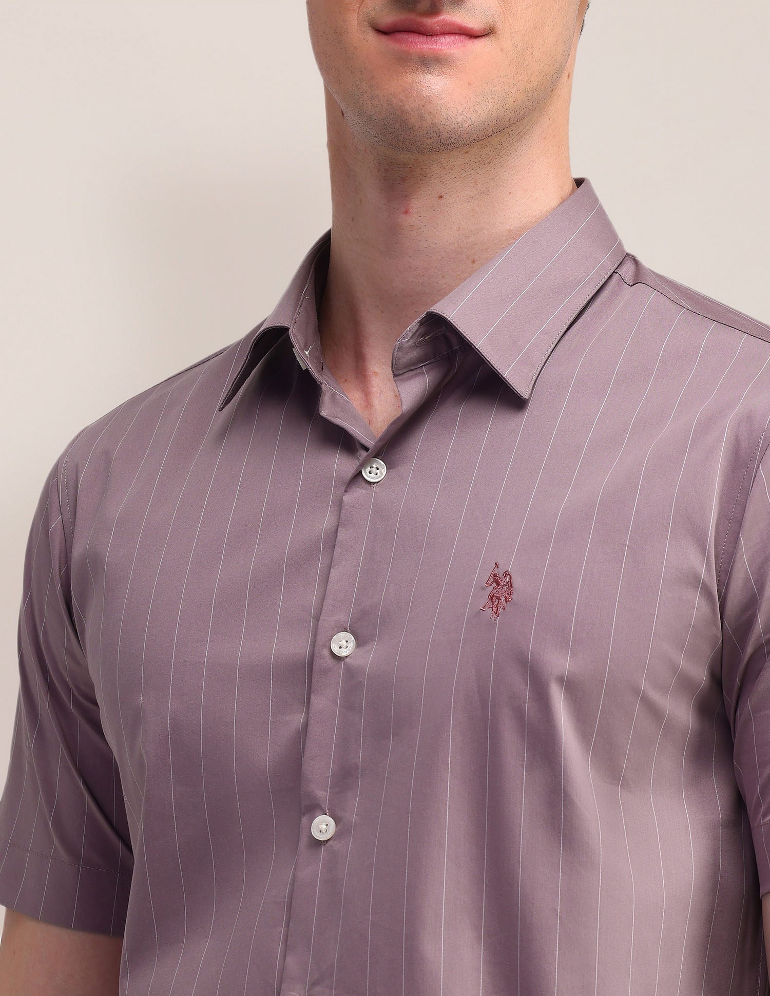 Vertical Striped Twill Weave Shirt Pink - U.S. Polo Assn. India | Large