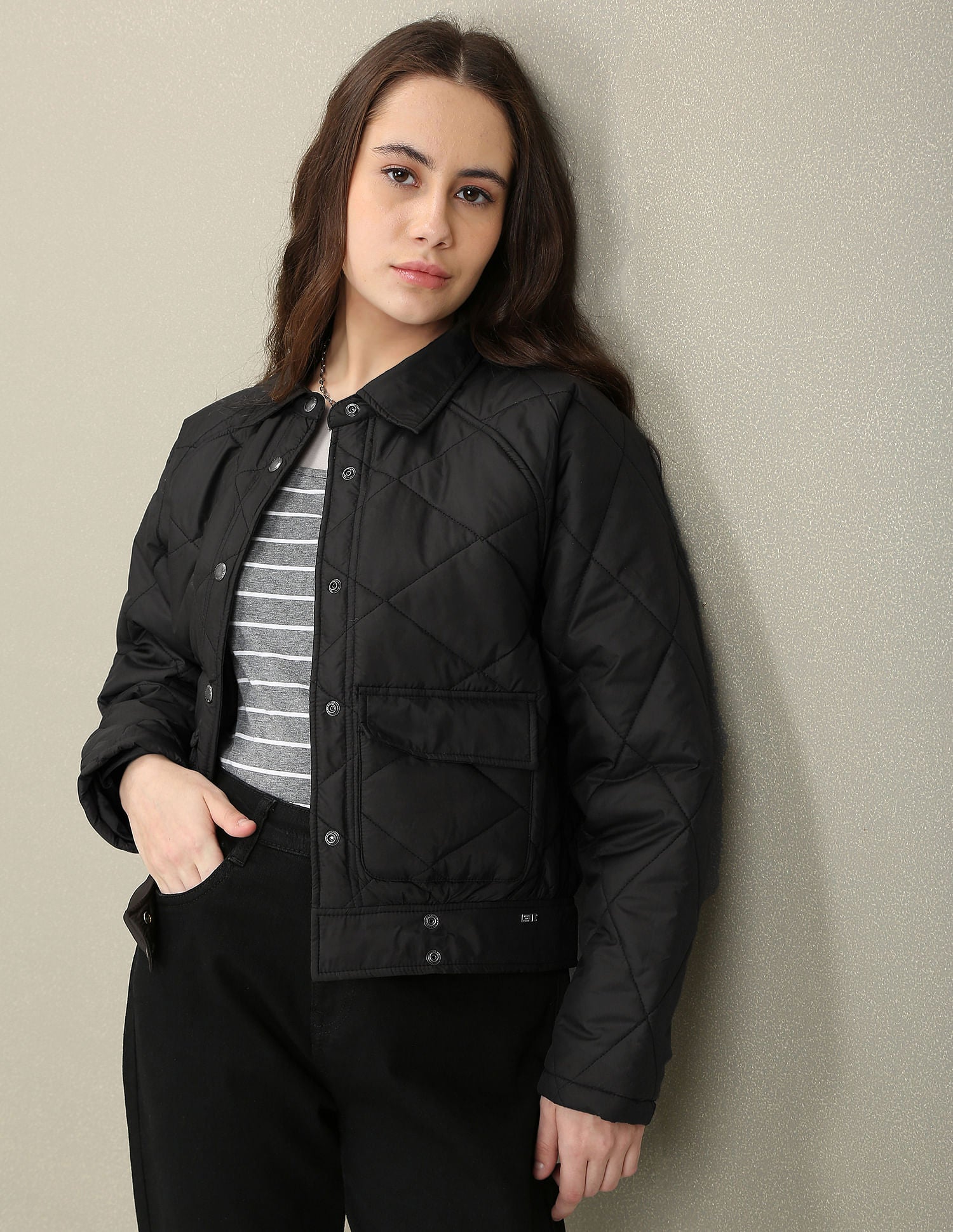 Solid Quilted Jacket Black - U.S. POLO ASSN. | Large