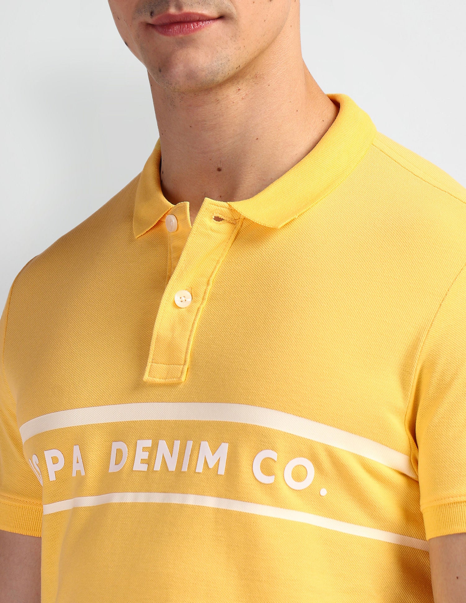 Brand Print Muscle Fit Polo Shirt Yellow - U.S. Polo Assn. India | Large