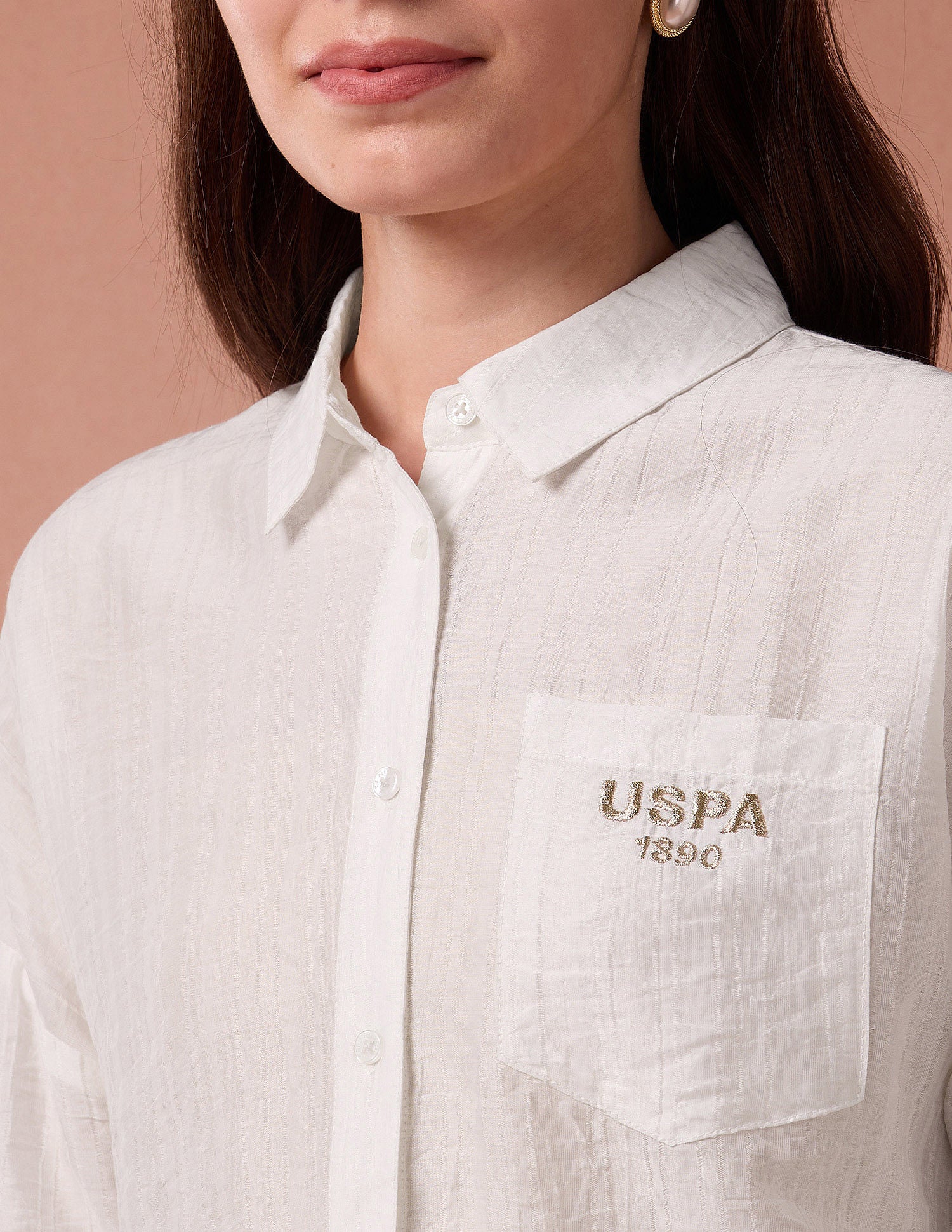 Brand Embroidered Vertical Stripe Shirt White - U.S. Polo Assn. India | Large