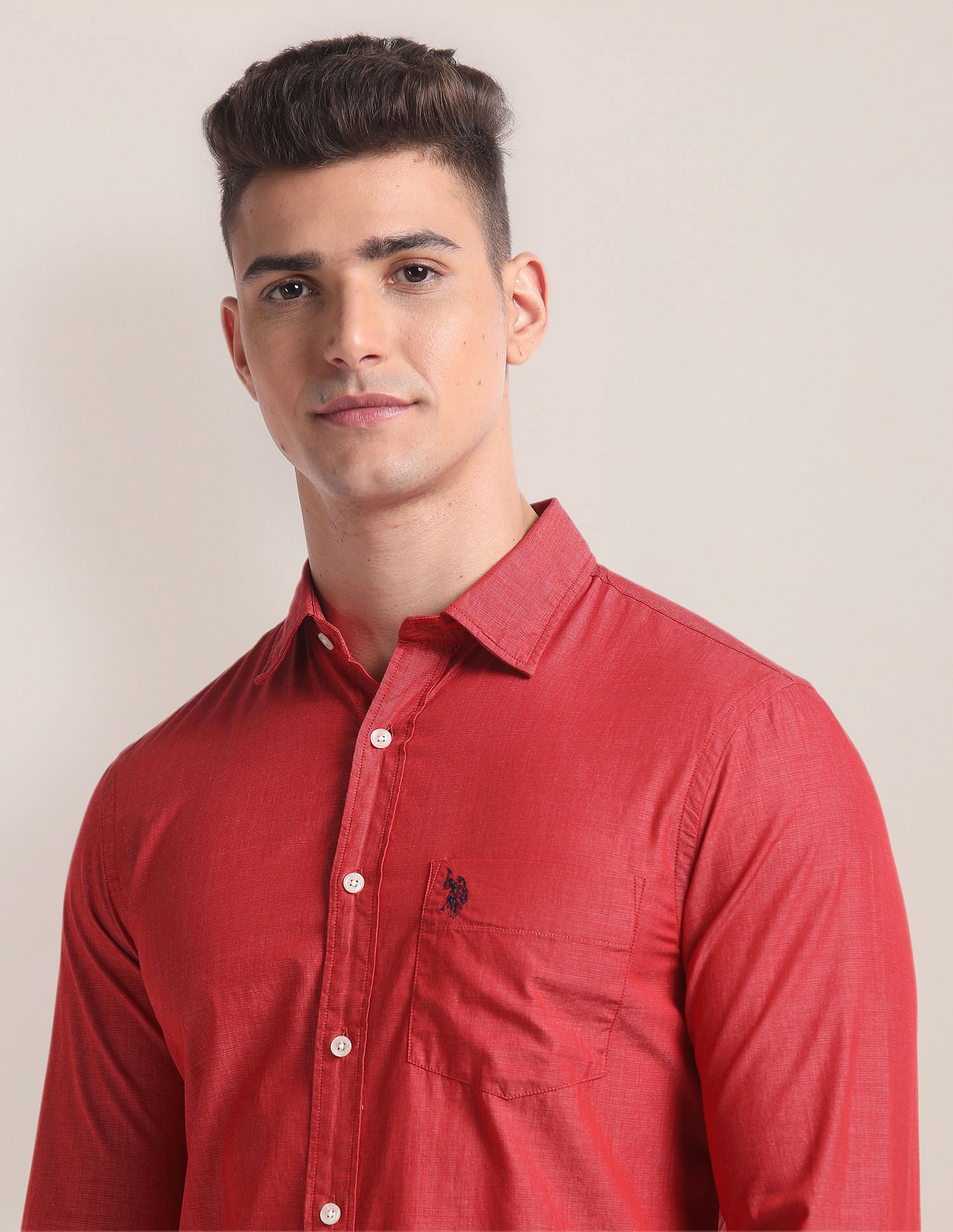 Premium Cotton Patterned Shirt Red - U.S. Polo Assn. India | Large