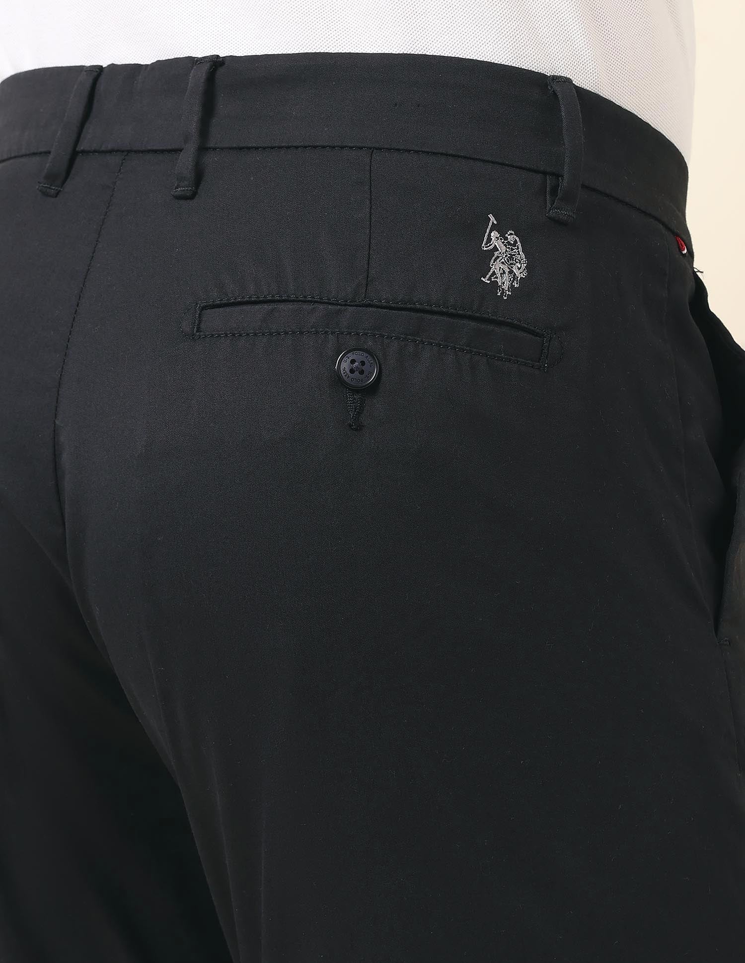 Satin Riley Straight Fit Trousers Black - U.S. Polo Assn. India | Large