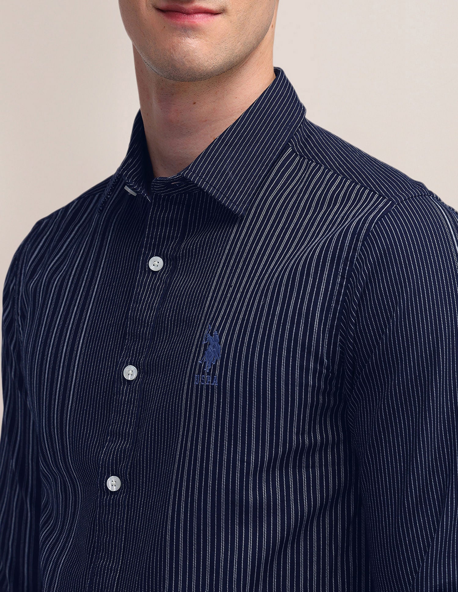 Vertical Striped Slim Fit Shirt Indigo - U.S. Polo Assn. India | Large