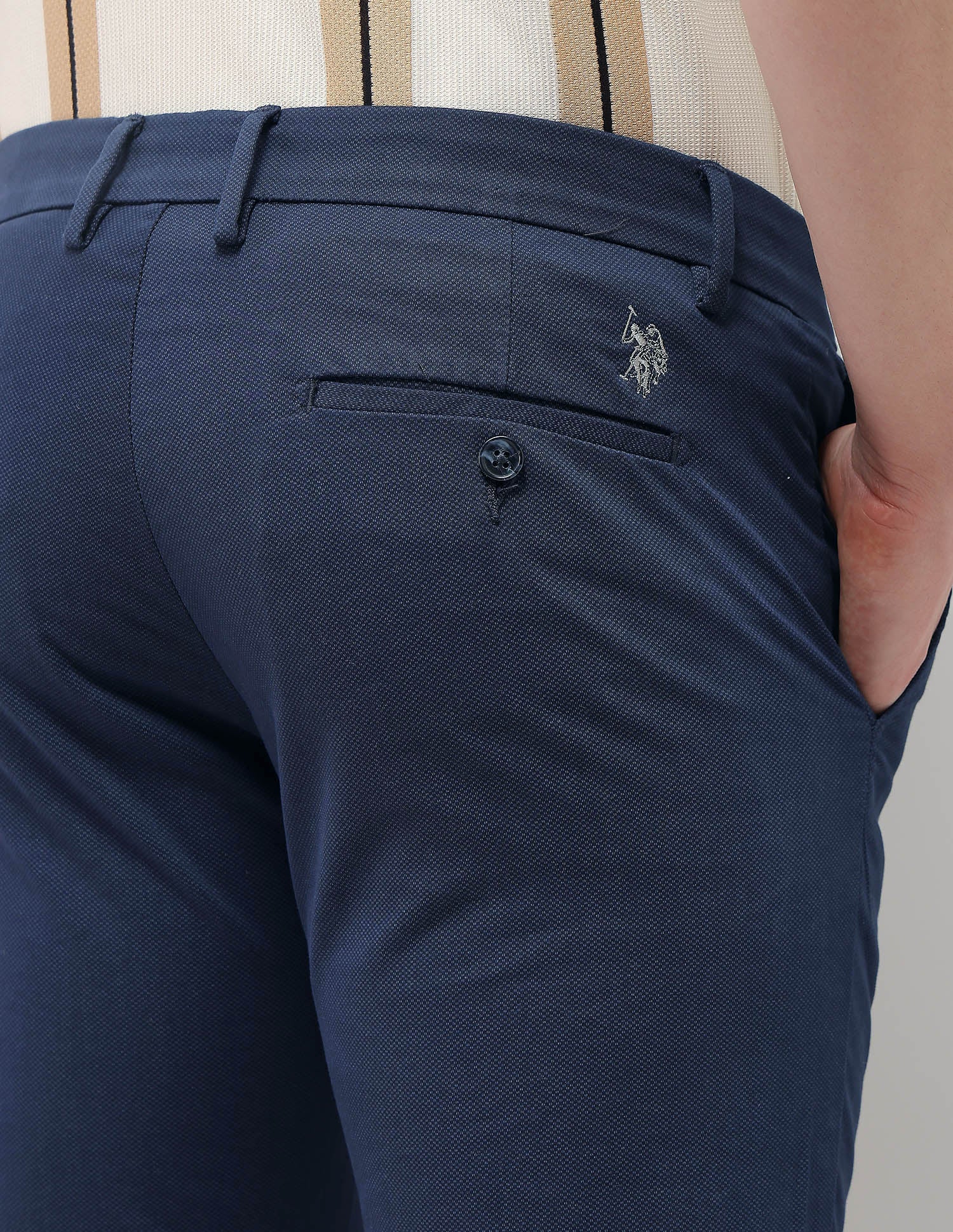 Textured Denver Slim Fit Trousers Navy - U.S. Polo Assn. India | Large