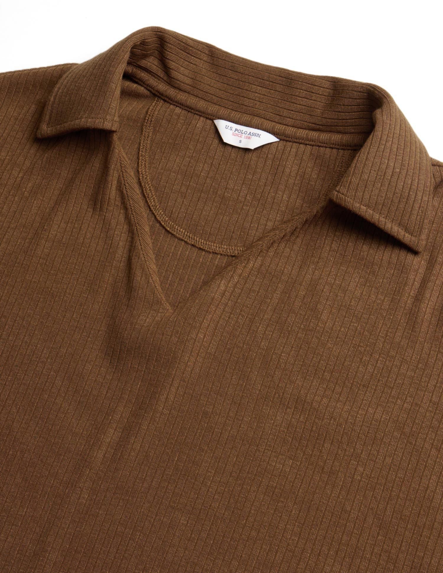 Ribbed Relaxed Fit Polo Shirt Brown - U.S. POLO ASSN. | Large
