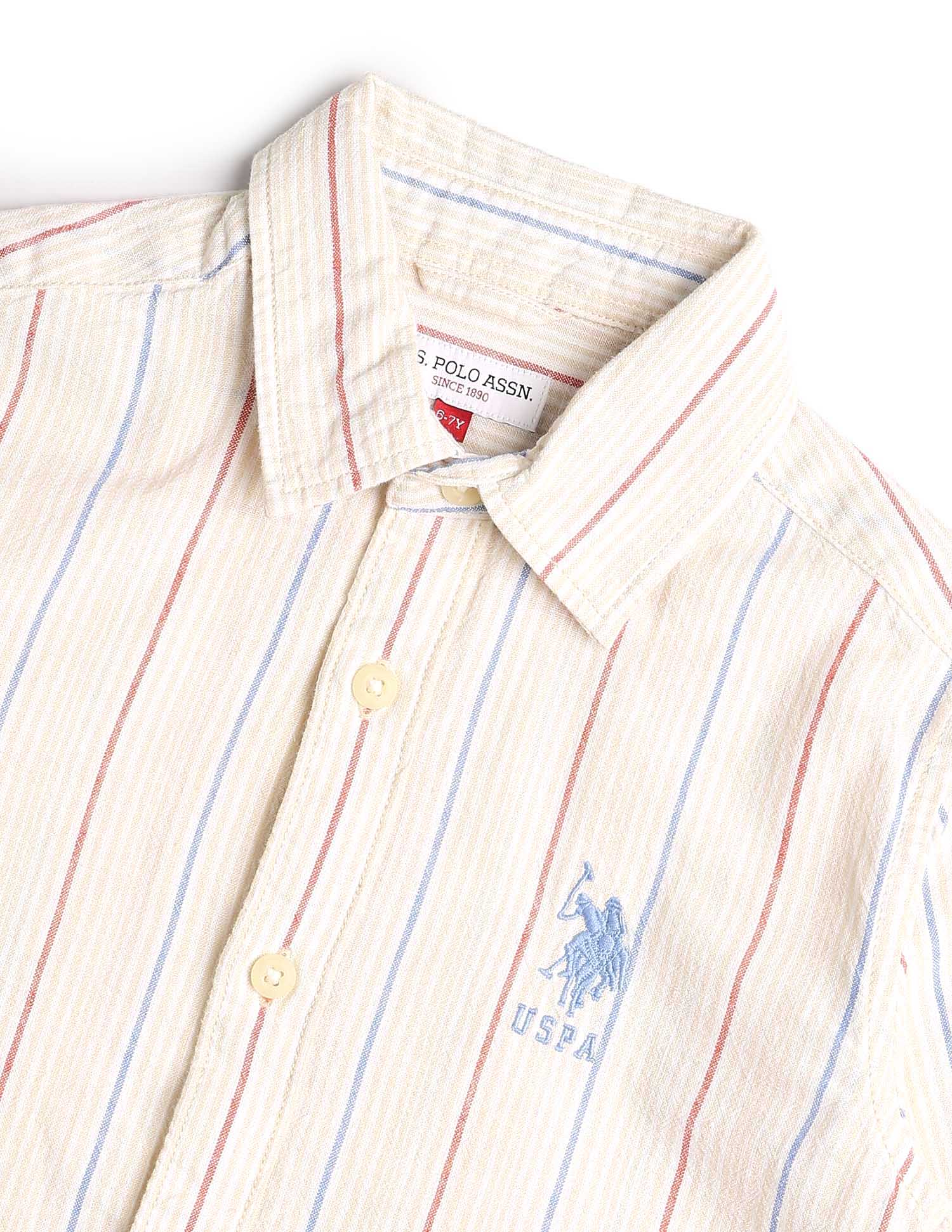 Boys Vertical Striped Regular Fit Shirt Red - U.S. POLO ASSN. | Large