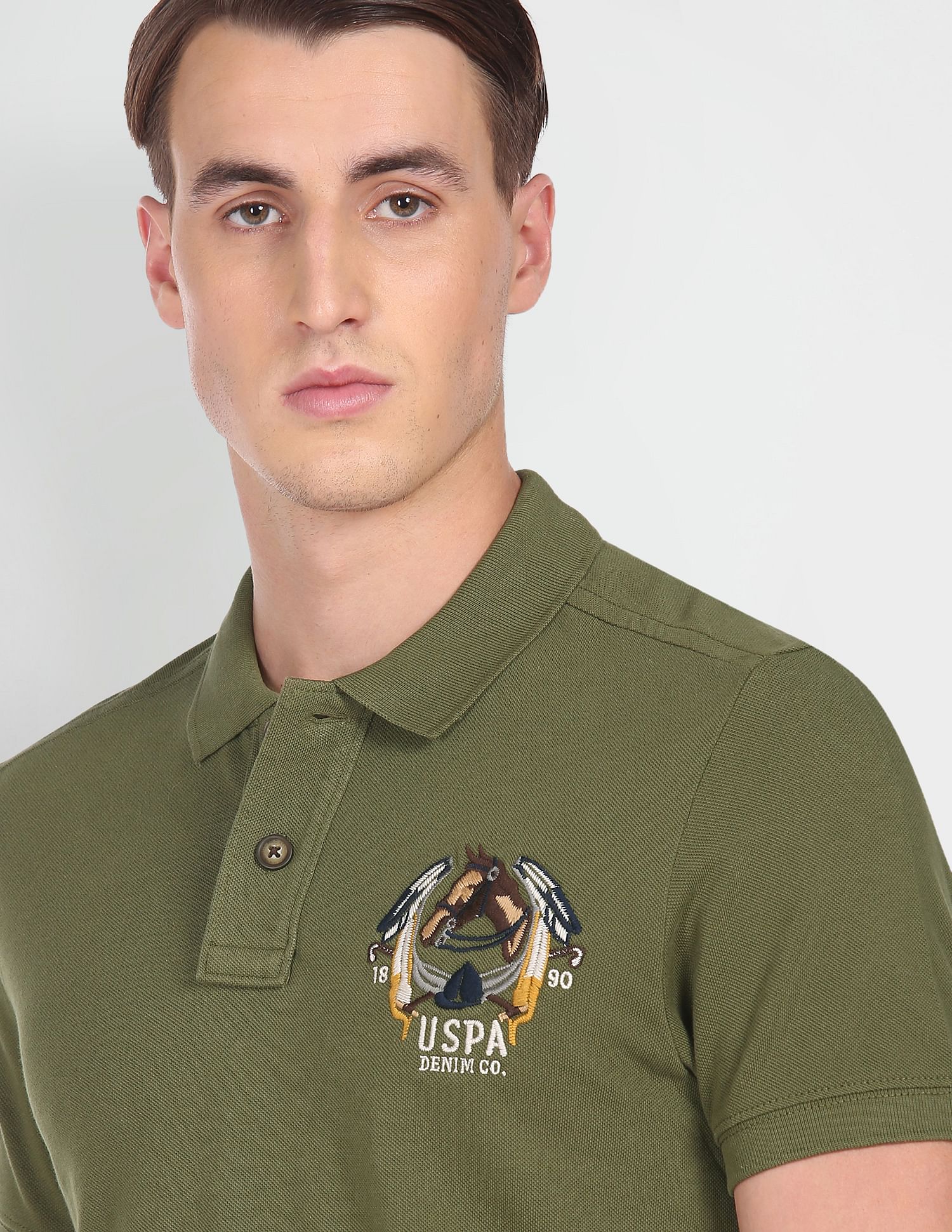 Ribbed Collar Pique Polo Shirt Olive - U.S. Polo Assn. India | Large